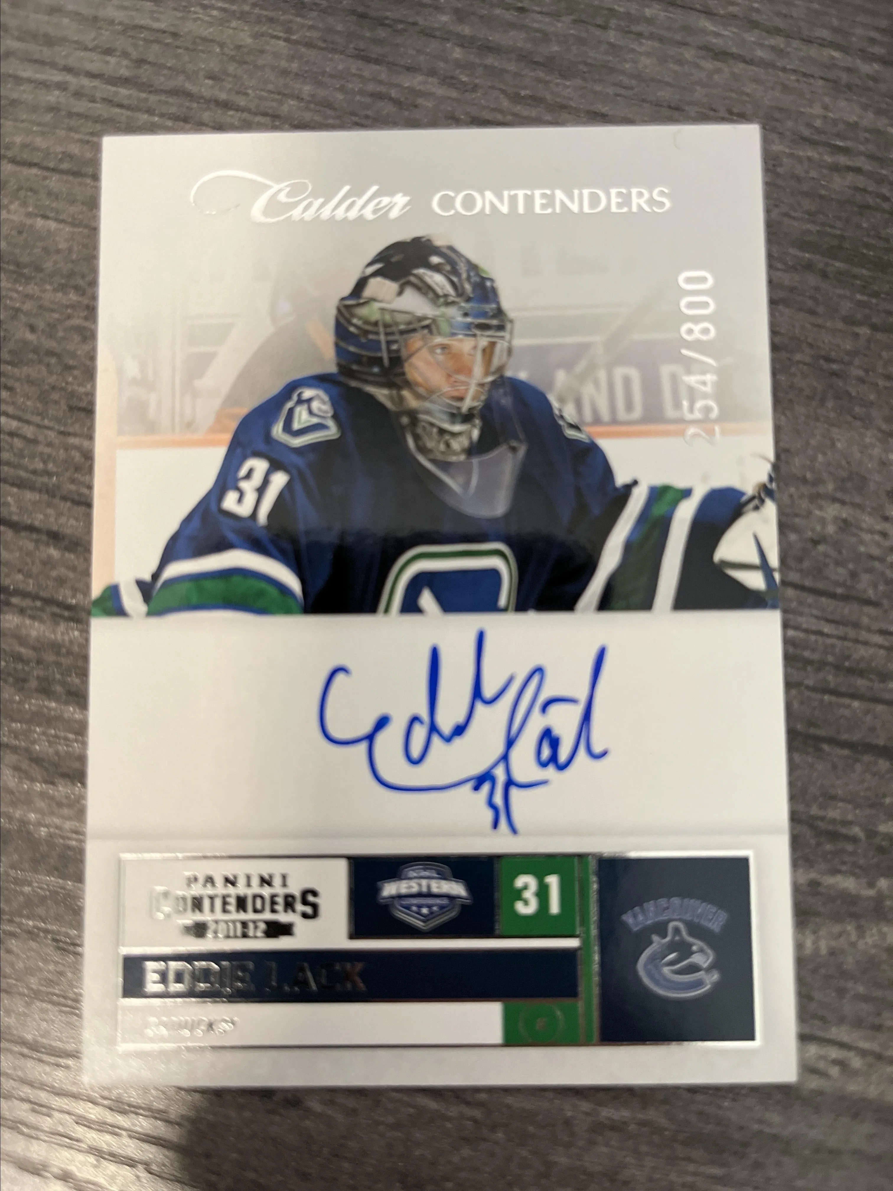Product image for 2011-12 Panini Contenders Eddie Lack Calder Contenders Autograph /800 #254 RC - Eddie Lack - 2012 - Hockey - 254 - 254/800 - NHL - Panini - Eddie Lack - 2011-12 Panini Contenders - Vancouver Canucks