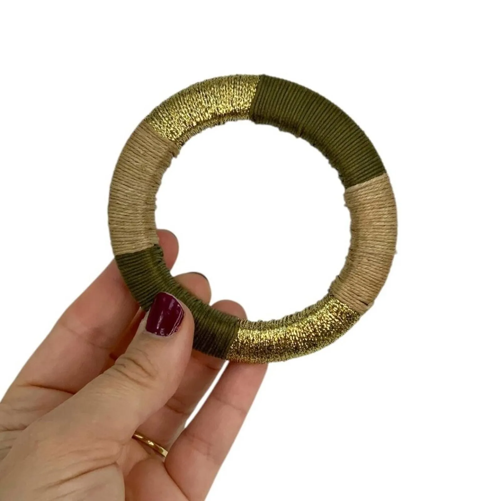 Product image for Chunky Wrapped Bangle Bracelet Green Beige Gold