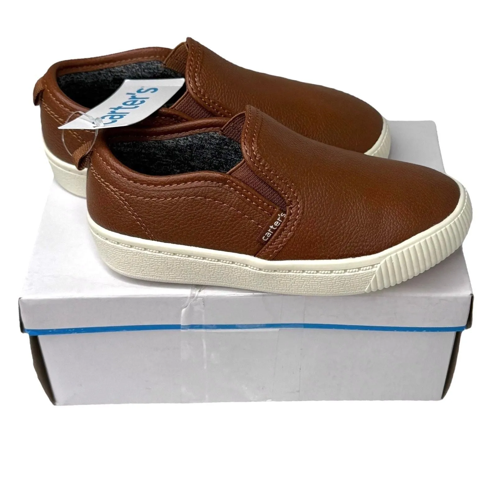 Product image for NEW Carters Toddler Faux Leather Casual SNEAKERS SHOES Boys 10 Saddle Brown Box - Brown - Low Top Sneakers - 10 - new - Carters