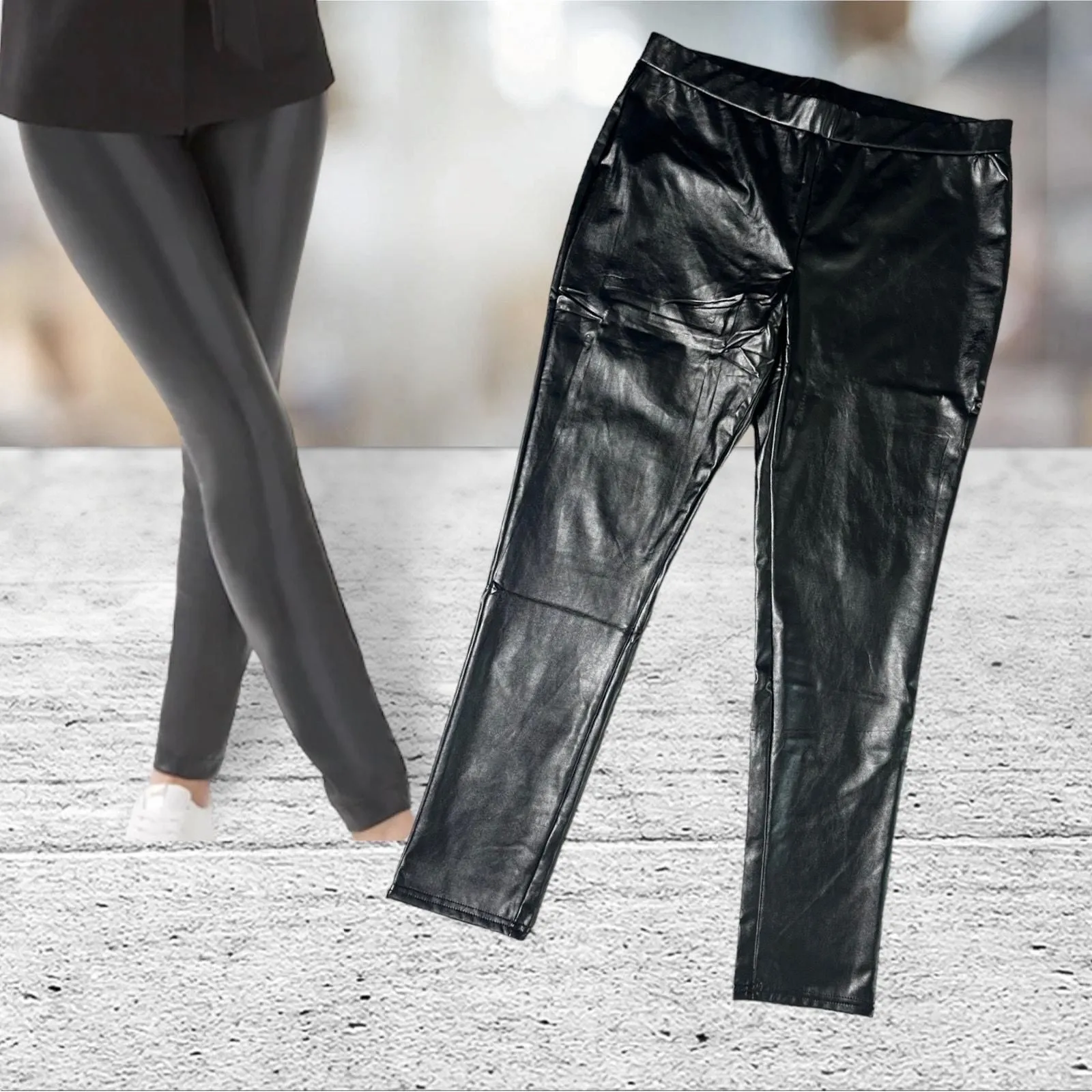 Product image for NEW Studio 1886 Faux LEATHER LEGGINGS XL US 16 Pant Black Soft Polyester Vinyl - new-with-tags - Studio 1886