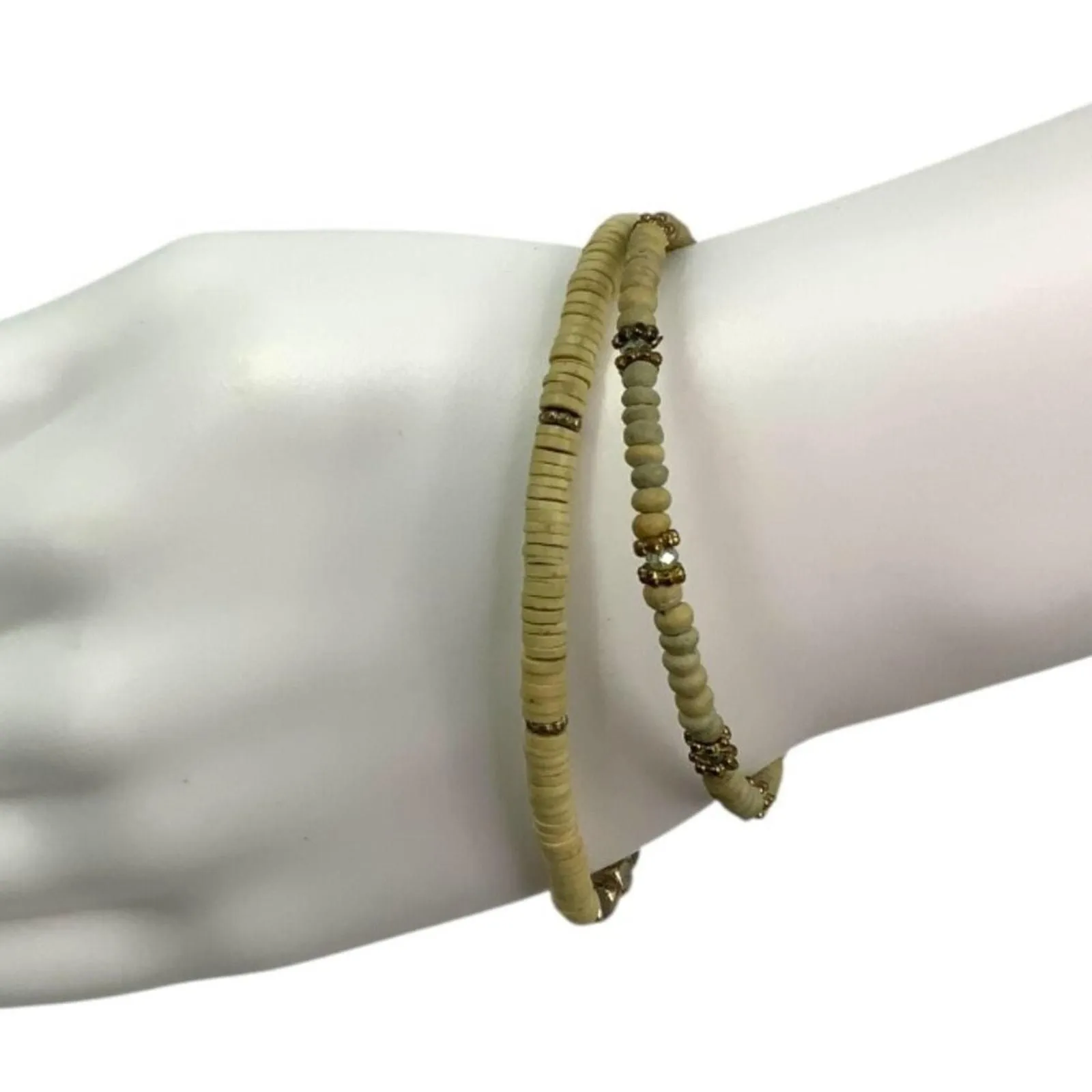 Product image for Set of 2 Beaded Stacking Bangle Bracelets Neutral Beige - pre-owned---good