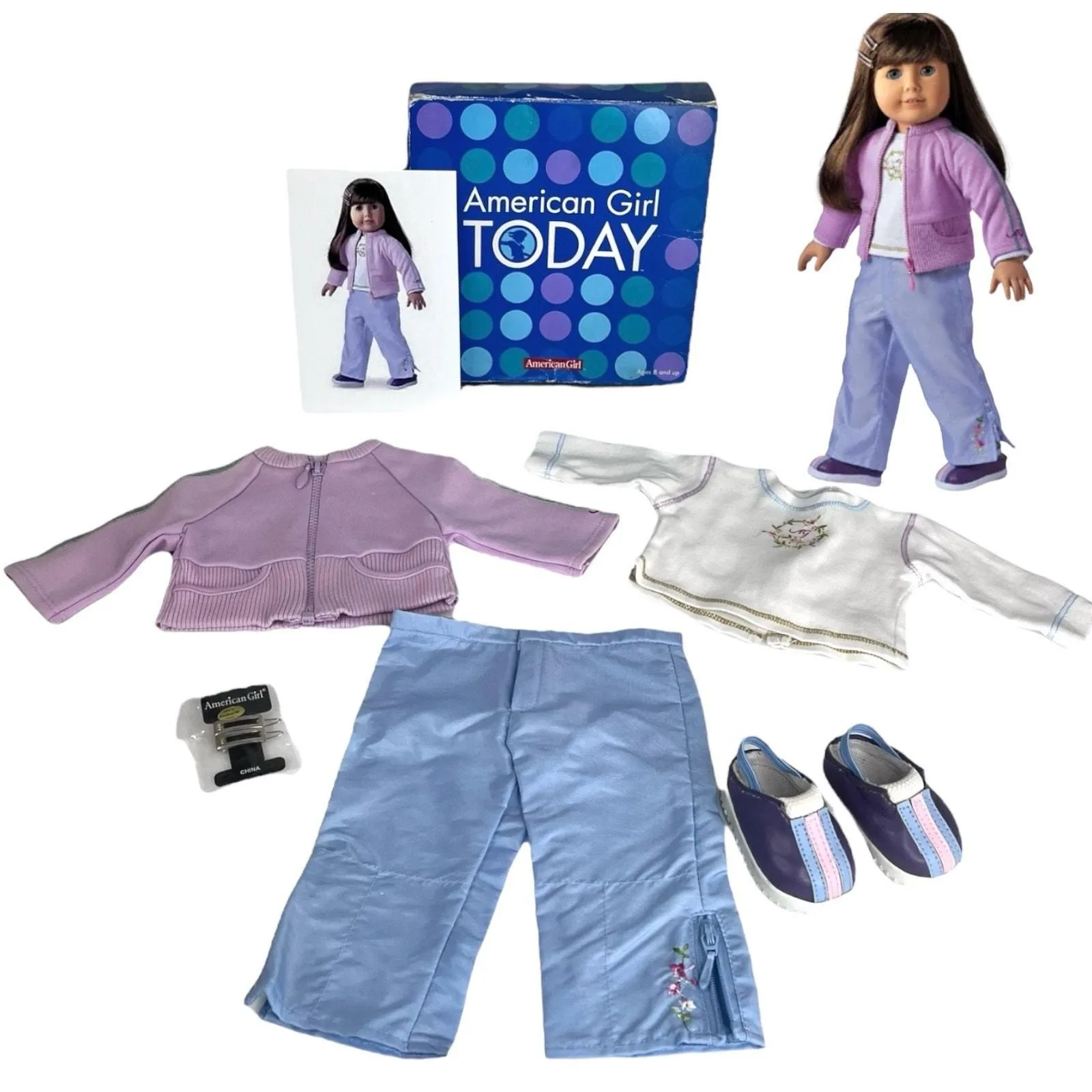 Product image for American Girl Today SPORTY SCHOOL OUTFIT Top Pants Barrettes Shoes Jacket BOX