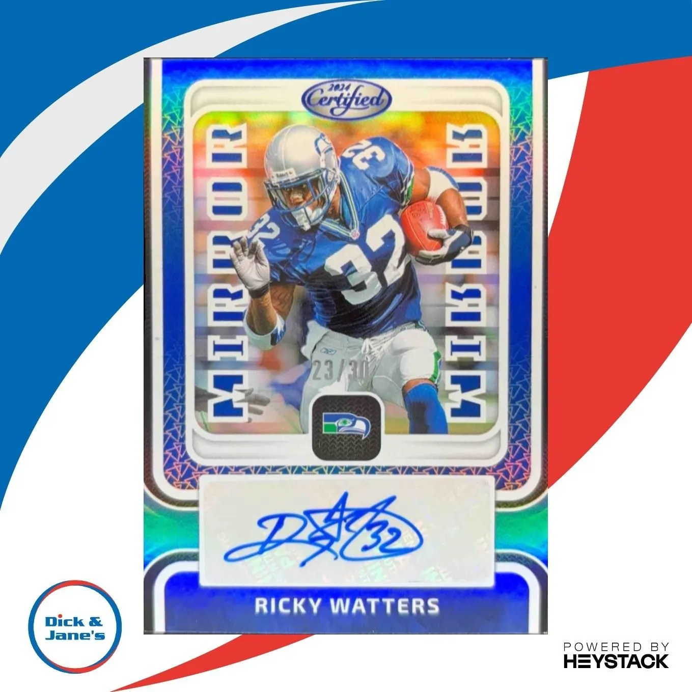 Product image for 2024 Panini Certified Ricky Watters Mirror Signatures Blue 23/30 Auto Seahawks - Excellent - Football - MS-RW - NFL - Ricky Watters - Certified - Seattle Seahawks - true - Mirror Signatures Blue