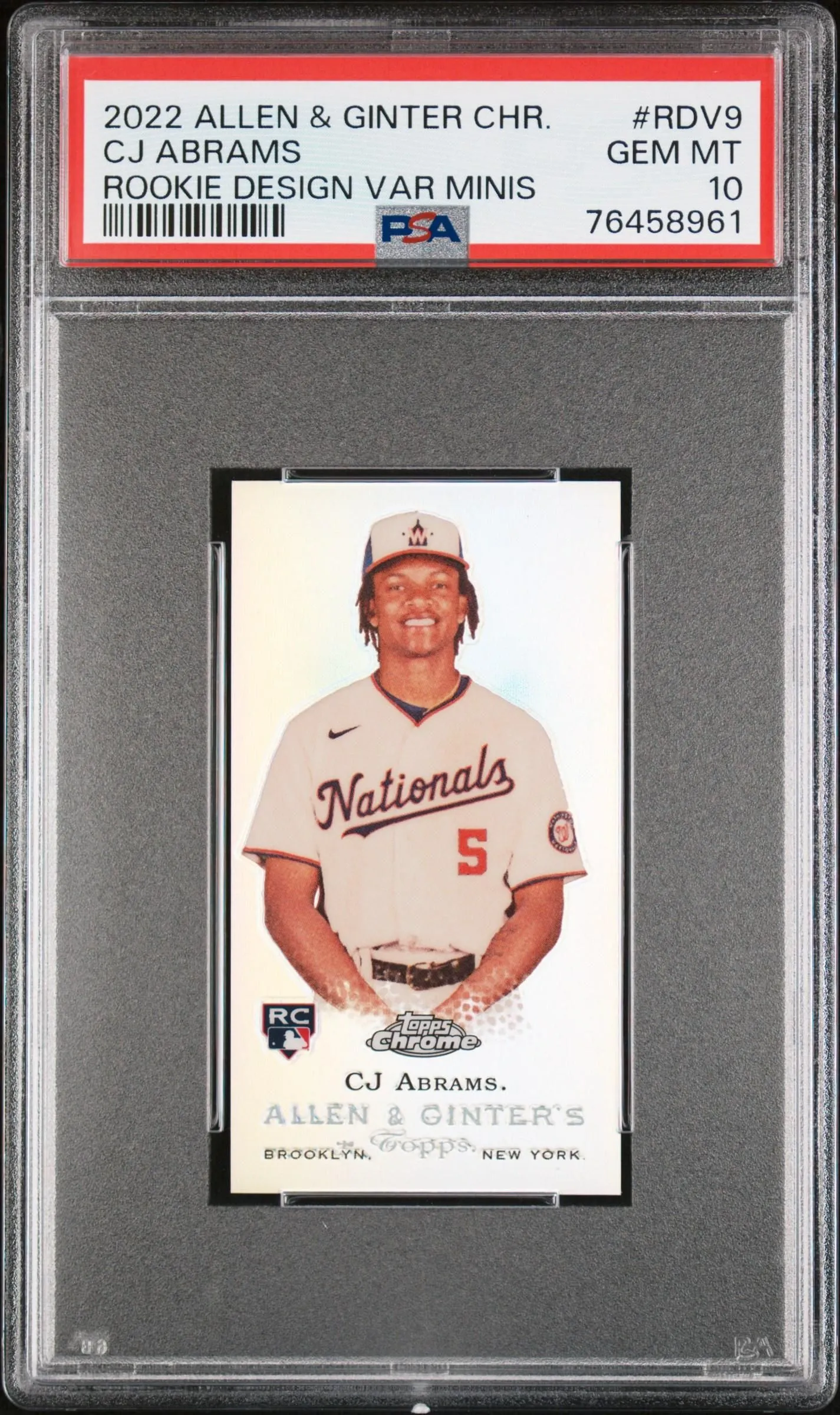 Product image for 2022 Topps Allen & Ginter Chrome Rookie Design Var Minis #RDV9 Cj Abrams PSA 10