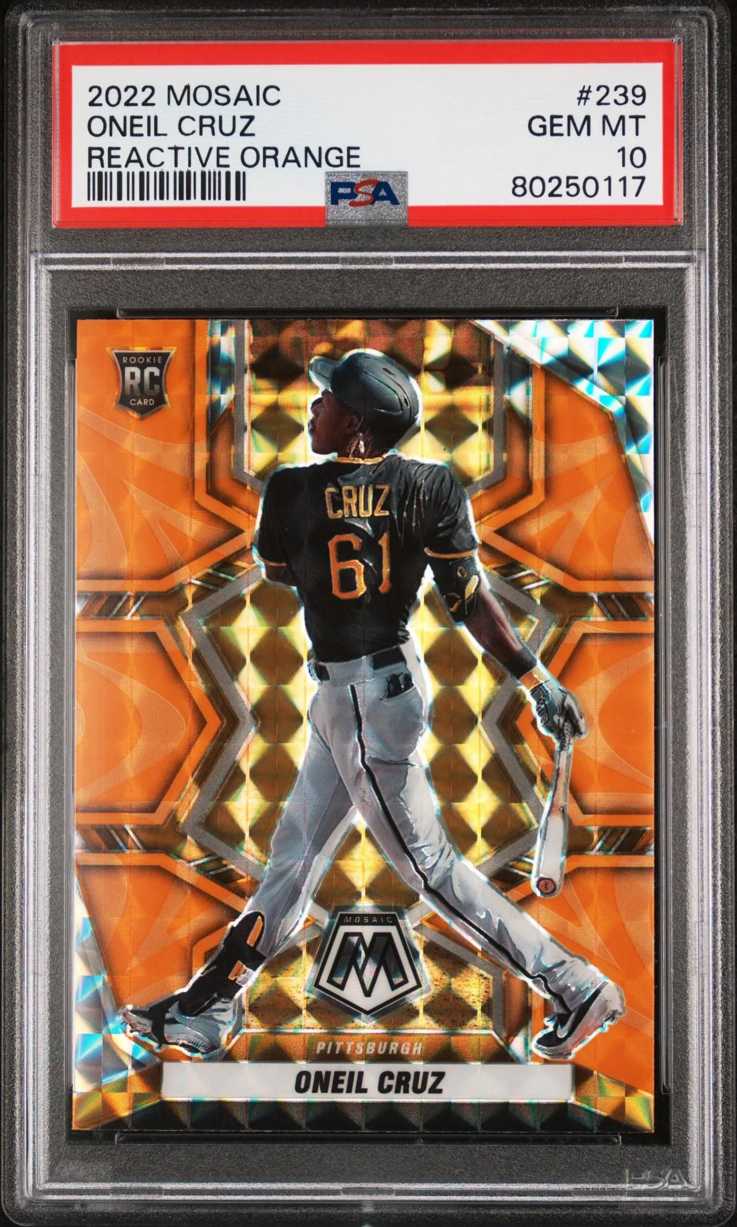 Product image for 2022 Panini Mosaic #239 Oneil Cruz Reactive Orange PSA 10