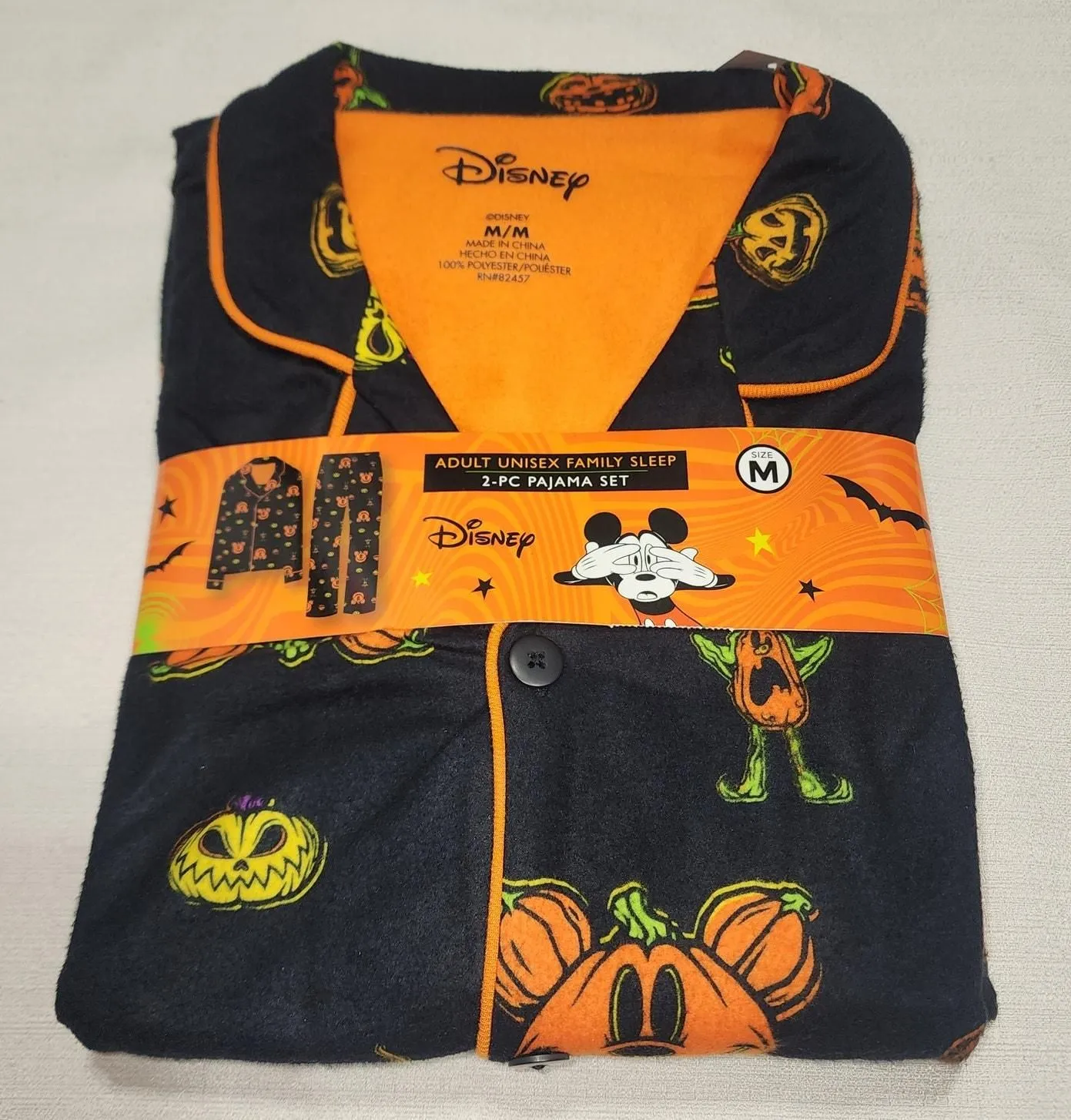 Product image for Disney Mickey mouse Halloween pumpkin Pajamas set adult unisex Medium - new-with-tags - Mickey Mouse