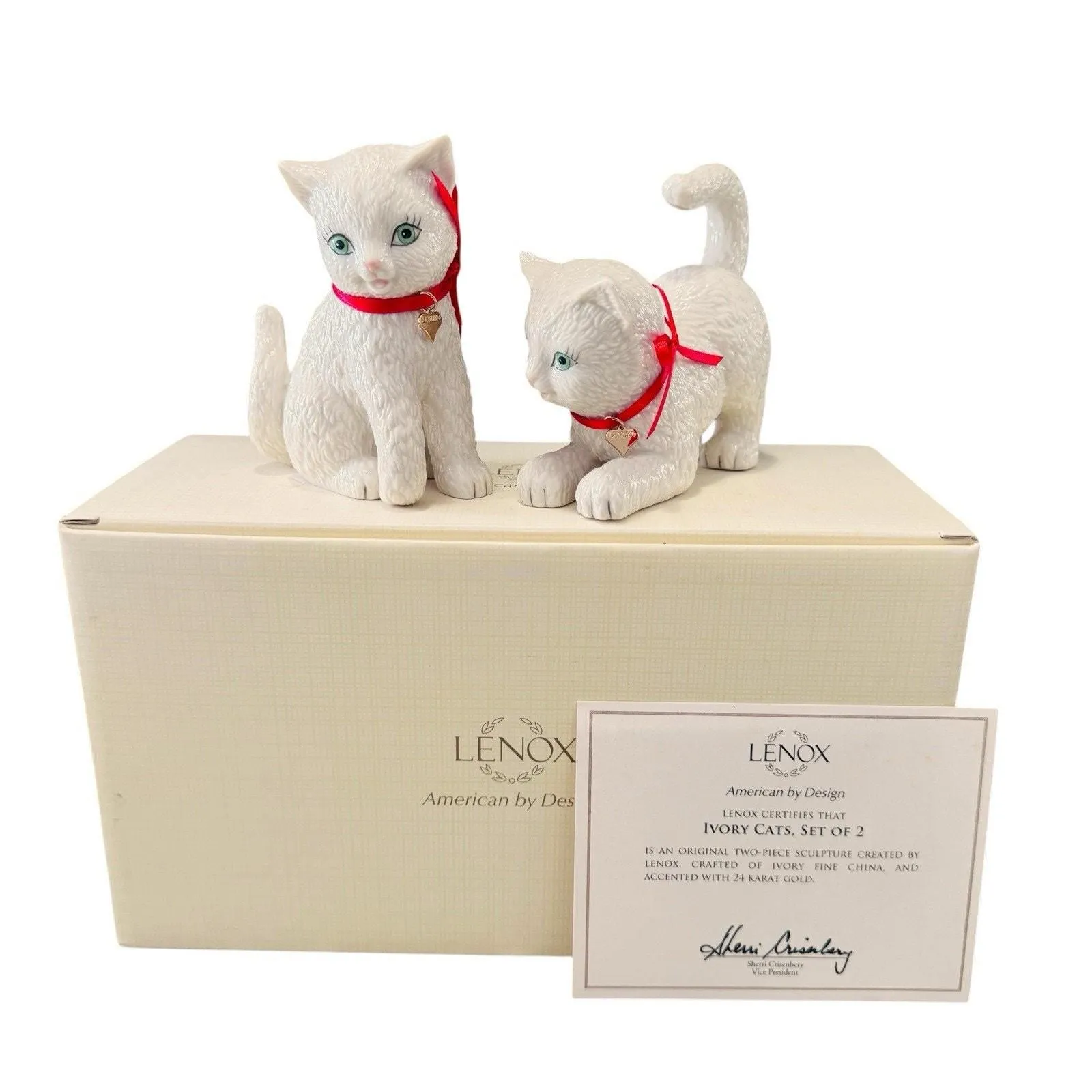 Product image for Lenox Ivory Cats Set of 2 Figurines Textured Fur - New in Box with COA