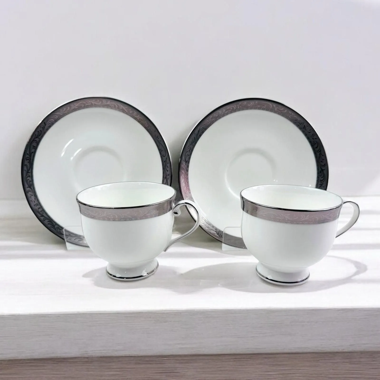 Product image for Mikasa Crown Jewel Platinum Cup & Saucer Set Of 2 New - new-without-box