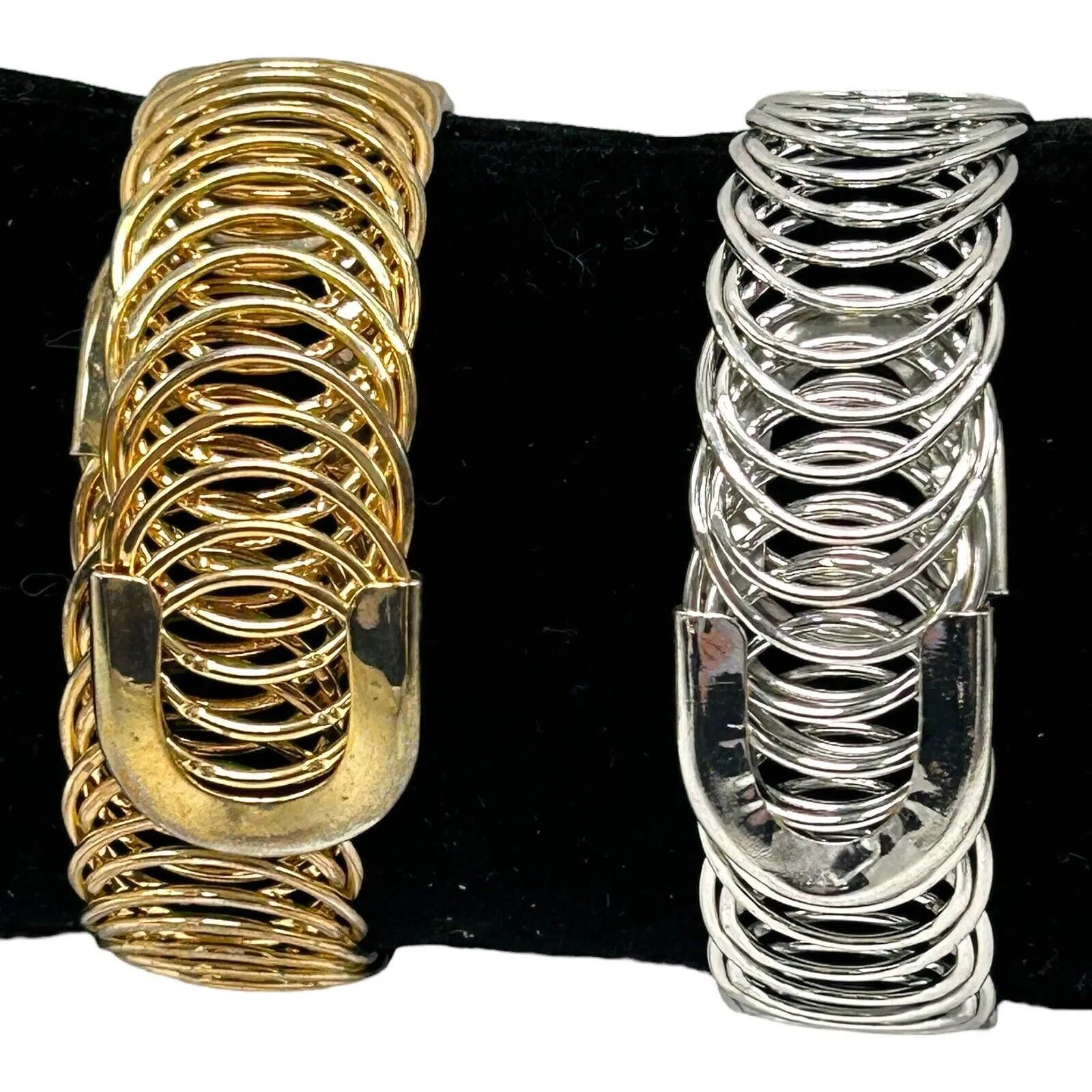 Product image for Lot of 2 Fashion Expandable Ribbon Bracelets - Silvertone & Goldtone - pre-owned---good