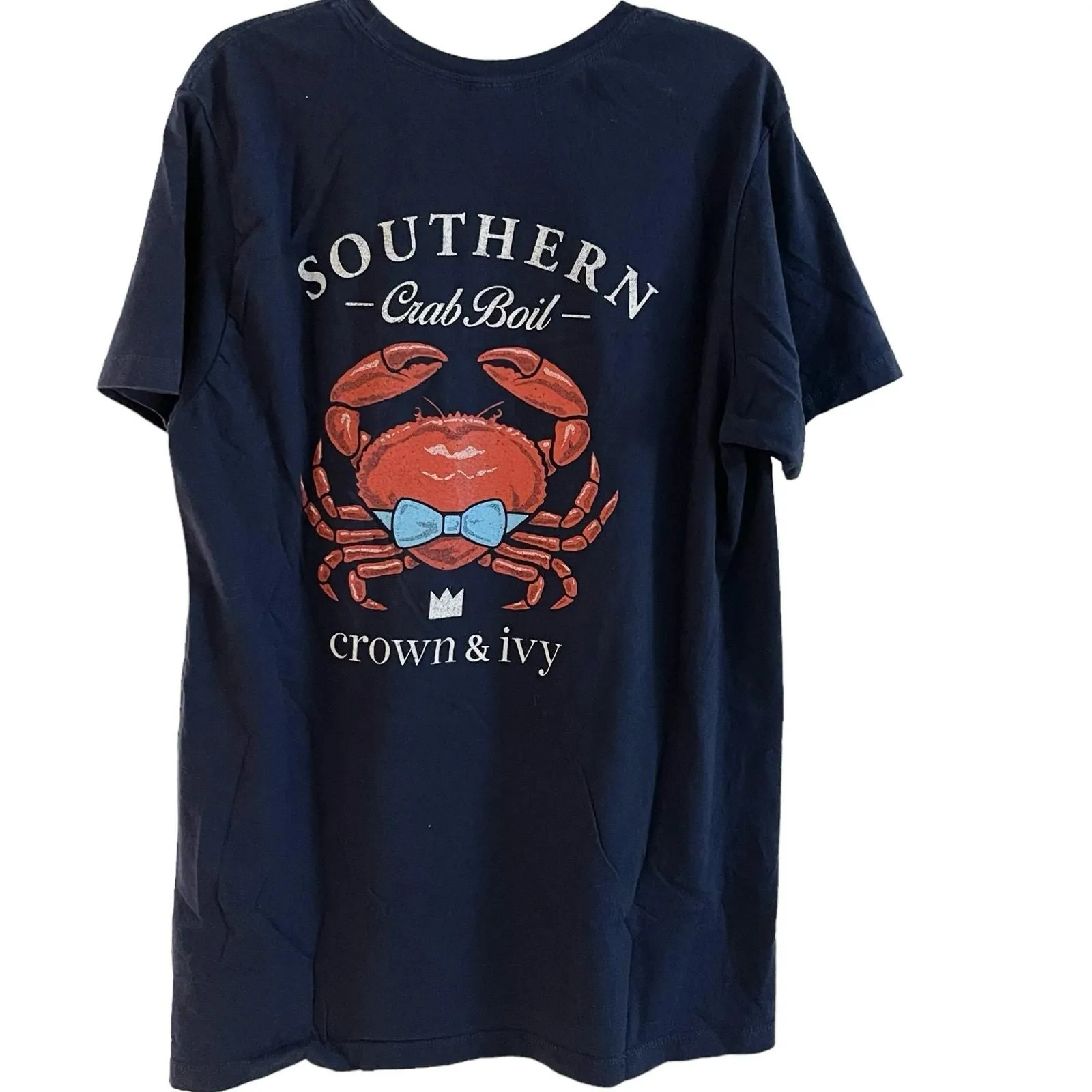 Product image for Crown & Ivy Unisex M Medium Tee Shirt Southern Crab Blue Short Sleeve Crew Neck - pre-owned---good - Crown & Ivy
