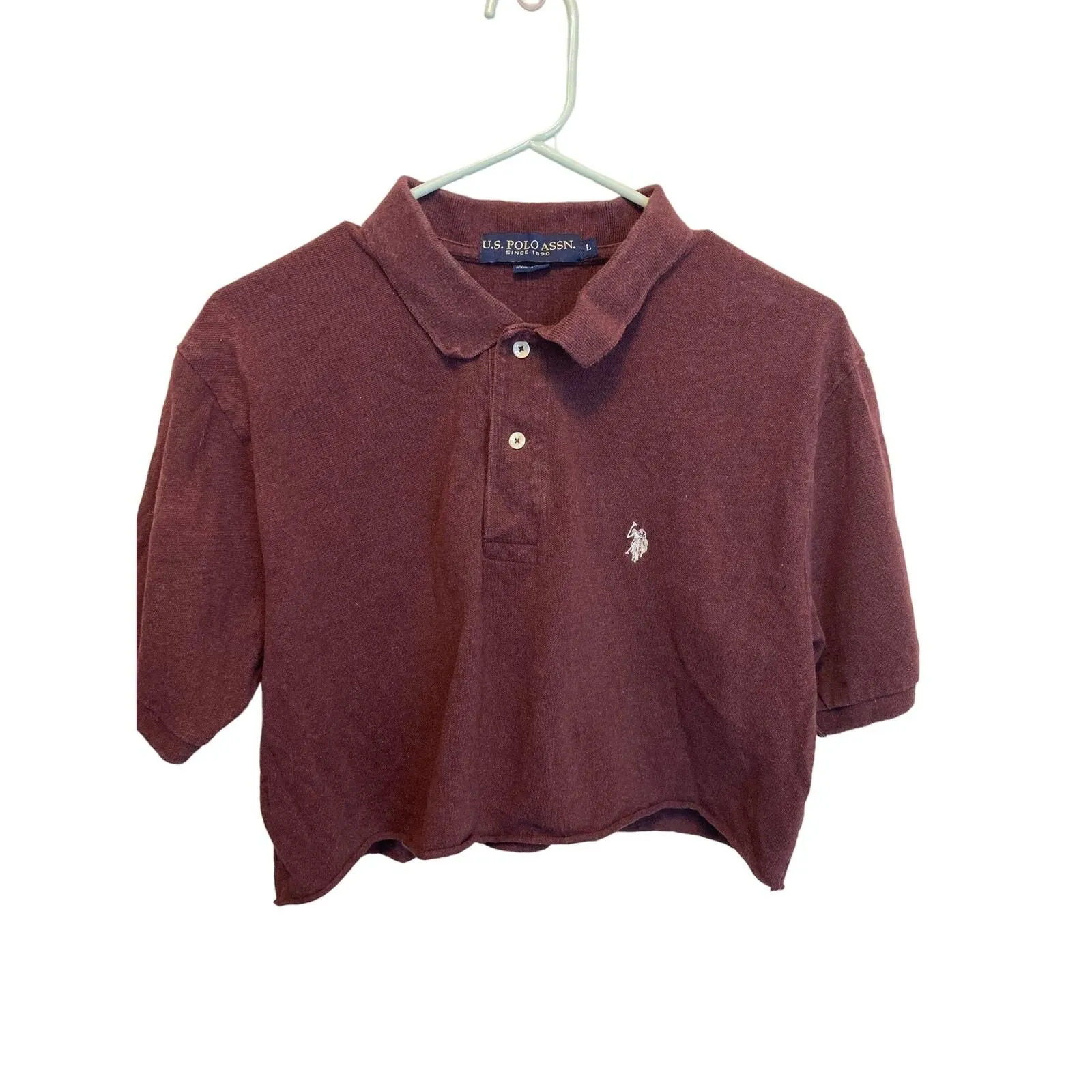 Product image for U.S. Polo Women's Large Cropped Short Sleeve Maroon Collared Top Size Large - pre-owned---good - U.S. Polo Assn.