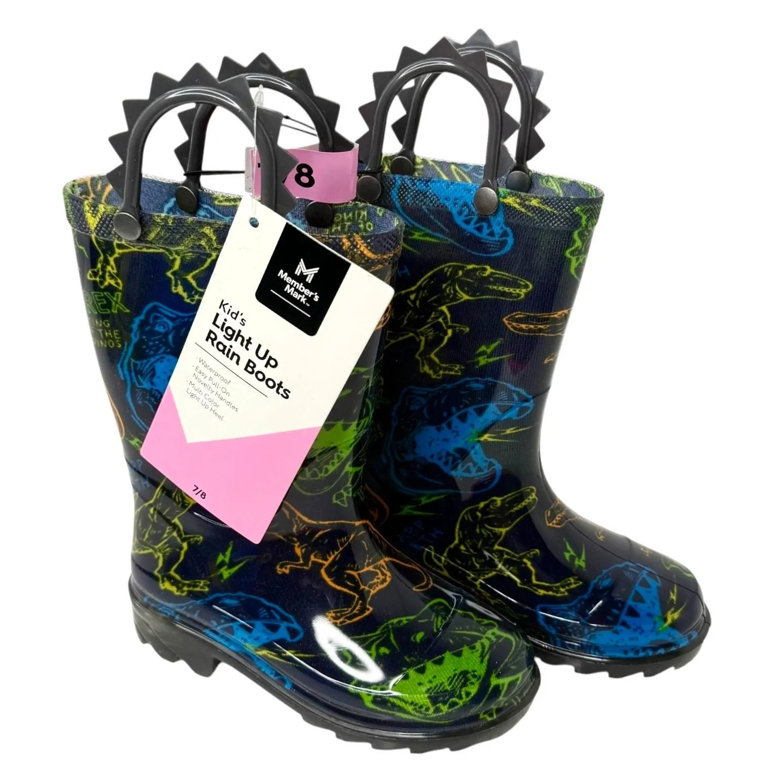 Product image for NEW Light Up RAIN BOOTS 7/8 Boys Kids Dinosaur T REX Rubber Boot Shoes Lights - Multicolor - Rain Boots - 7.5 - new - Member's Mark