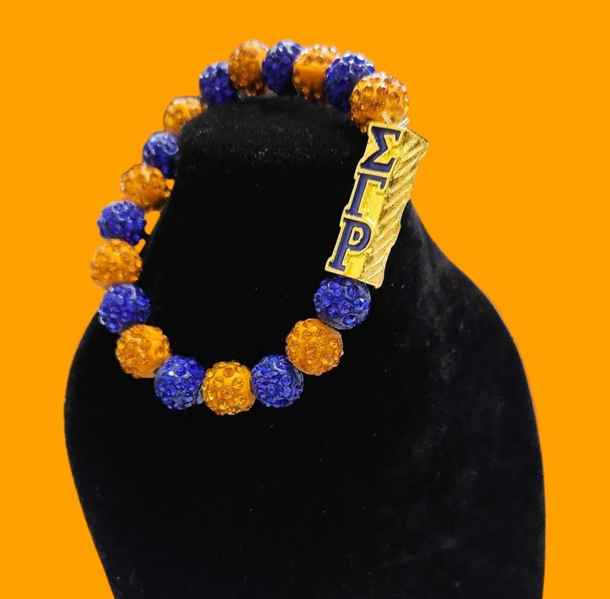 Product image for Sigma Gamma Rho Bracelet Blue and Gold Rhinestone Pearls with Logo Block - Bracelet - new