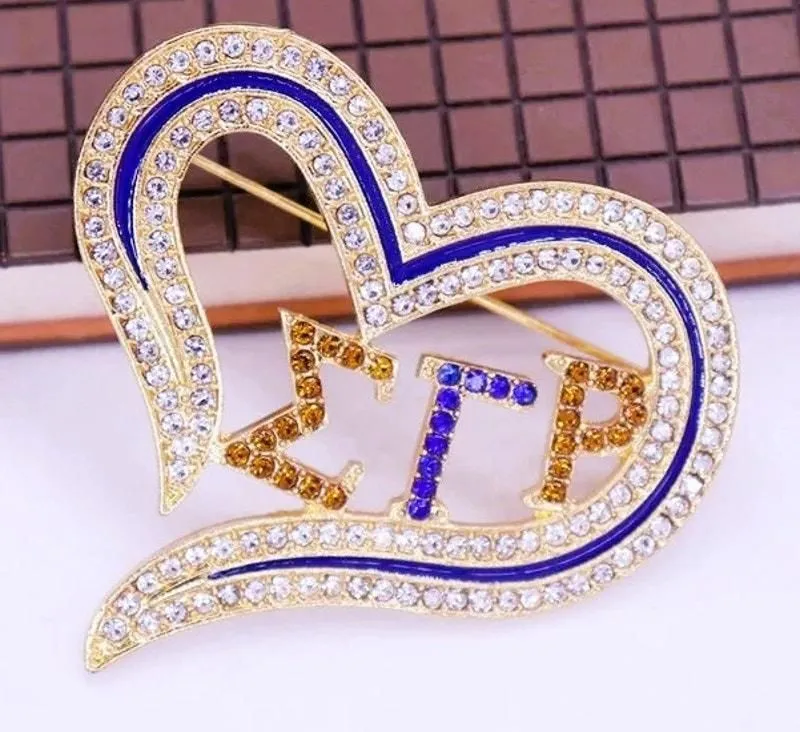 Product image for Sigma Gamma Rho Brooch Blue and Gold Heart  - Brooch - new
