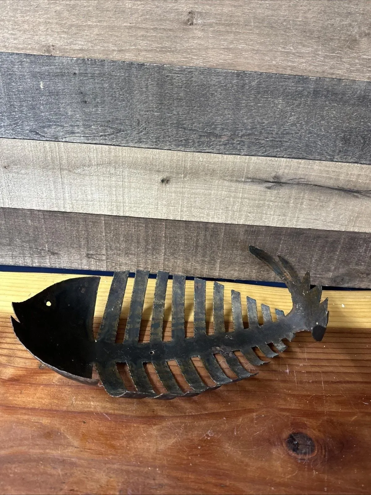 Product image for brutalist metal Fish sculpture Centerpiece Or Wall Art 14”