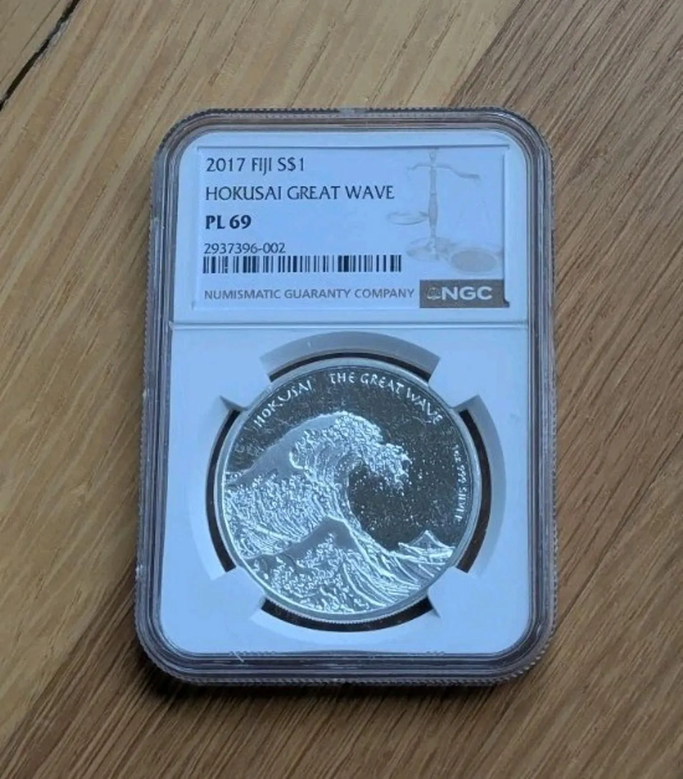 Product image for 2017 FIJI, SILVER $1 "HOKUSAI GREAT WAVE", PL69 NGC Graded Coin - Coins, non-U.S. currency