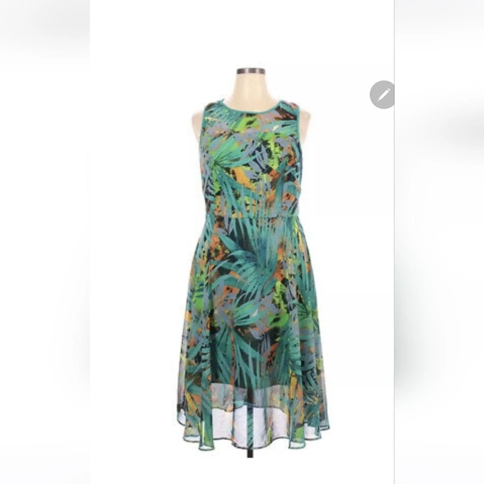 Product image for Chris McLaughlin Blue Tropical Camo Leaves Sleeveless Dress size 10 - pre-owned---excellent - chris McLaughlin