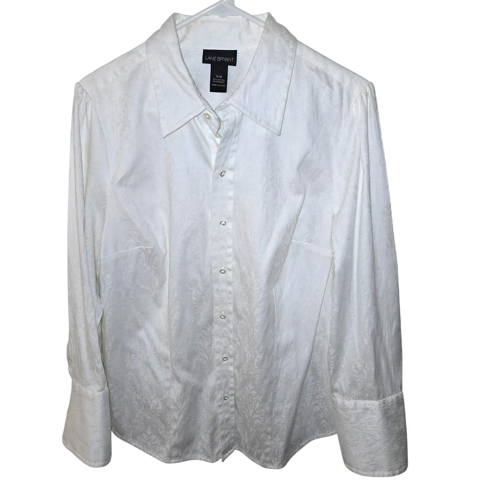 Lane Bryant 14/16 Womens Ivory Floral Button Up Long Sleeve Shirt - Main Image