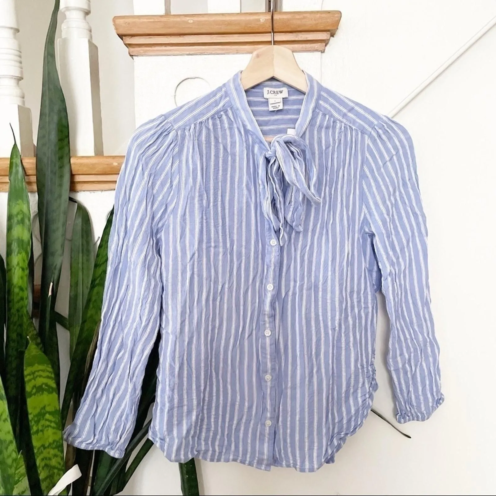 Product image for J.crew light blue striped bow neck button down S - new-with-tags - J. Crew