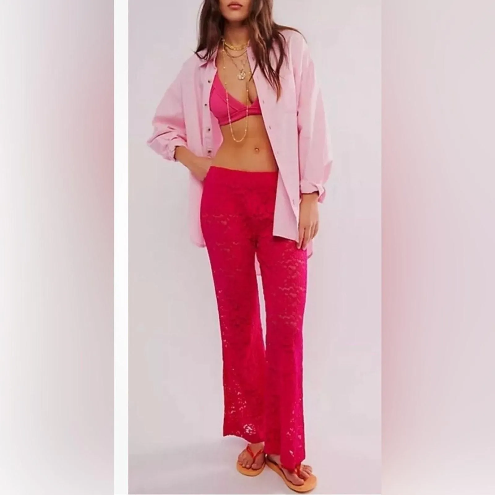 Product image for Free People Intimately FP All Day Lace Pants Hot Combo Medium New* DR485 NWOT!