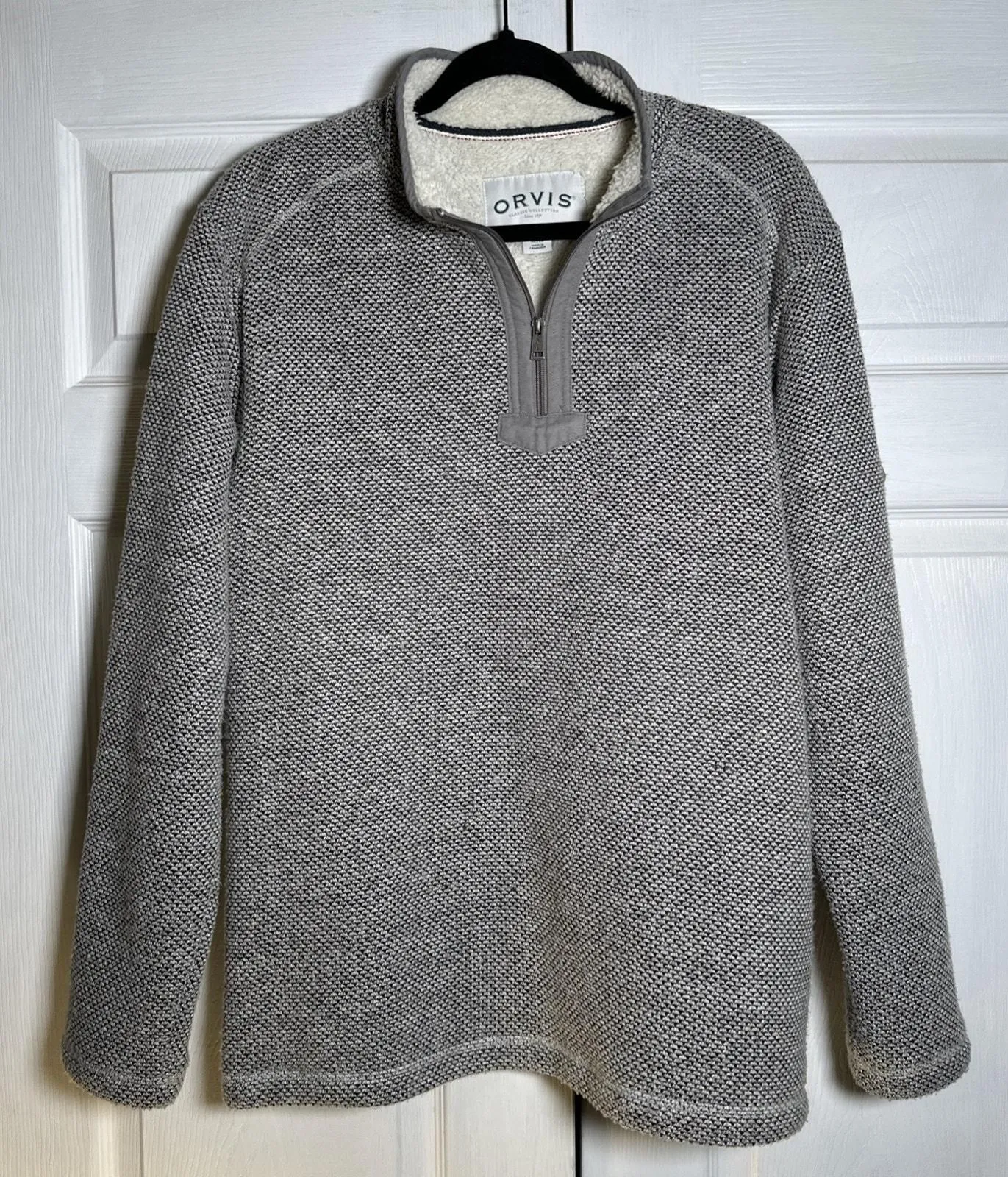 Product image for Orvis Brighton Quarter 1/4 Zip Sherpa Lined Sweater Pullover Grey Men’s XL - Orvis