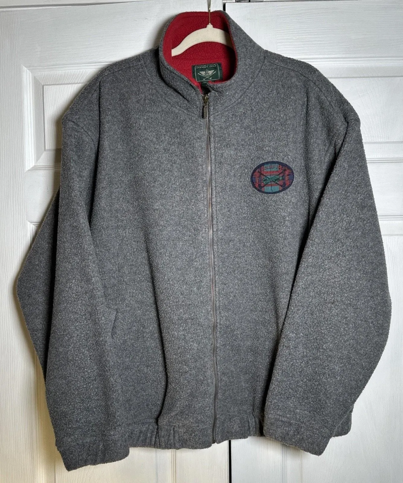 Product image for Vintage Dockers Golf Grey Fleece Jacket With Patch XL Full Zip - Dockers