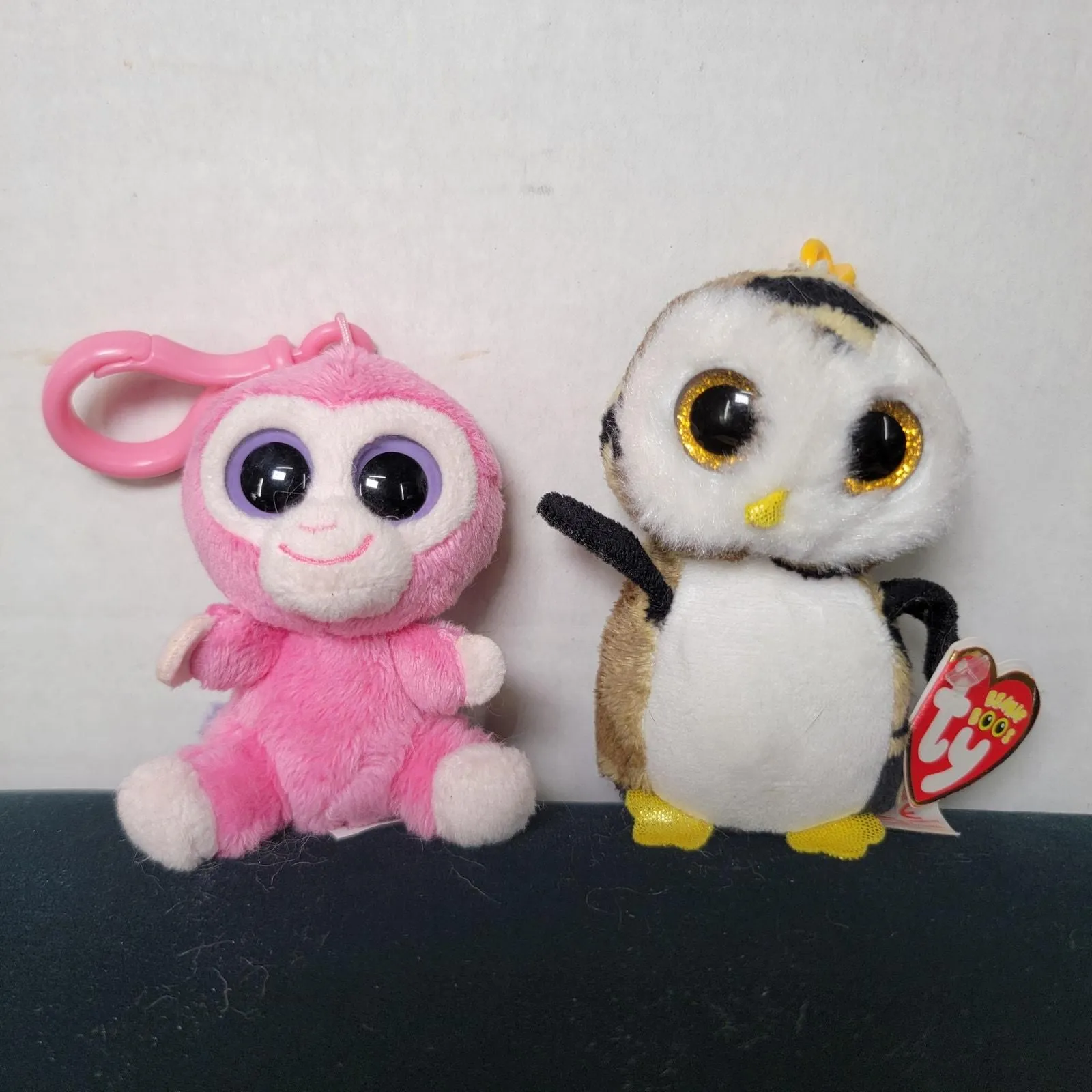 Set of TY Beanie Boos Mini Clips: Pink Monkey Camo Owl w/ Tag