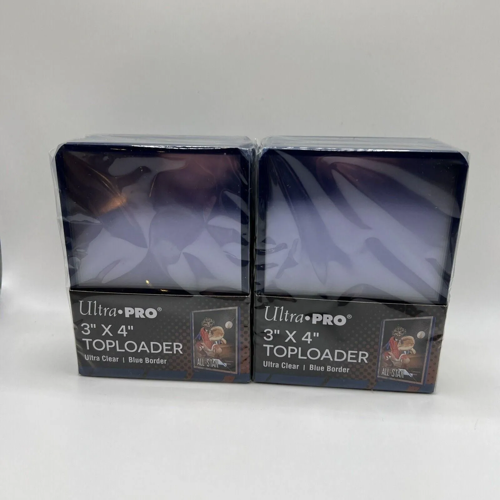 Product image for Ultra Pro 3X4 BLUE BORDER Toploaders 35pt 2 Packs of 25 for Standard Sized Cards - Standard - Toploader - Ultra PRO - 50 - Blue - 35 Pt.
