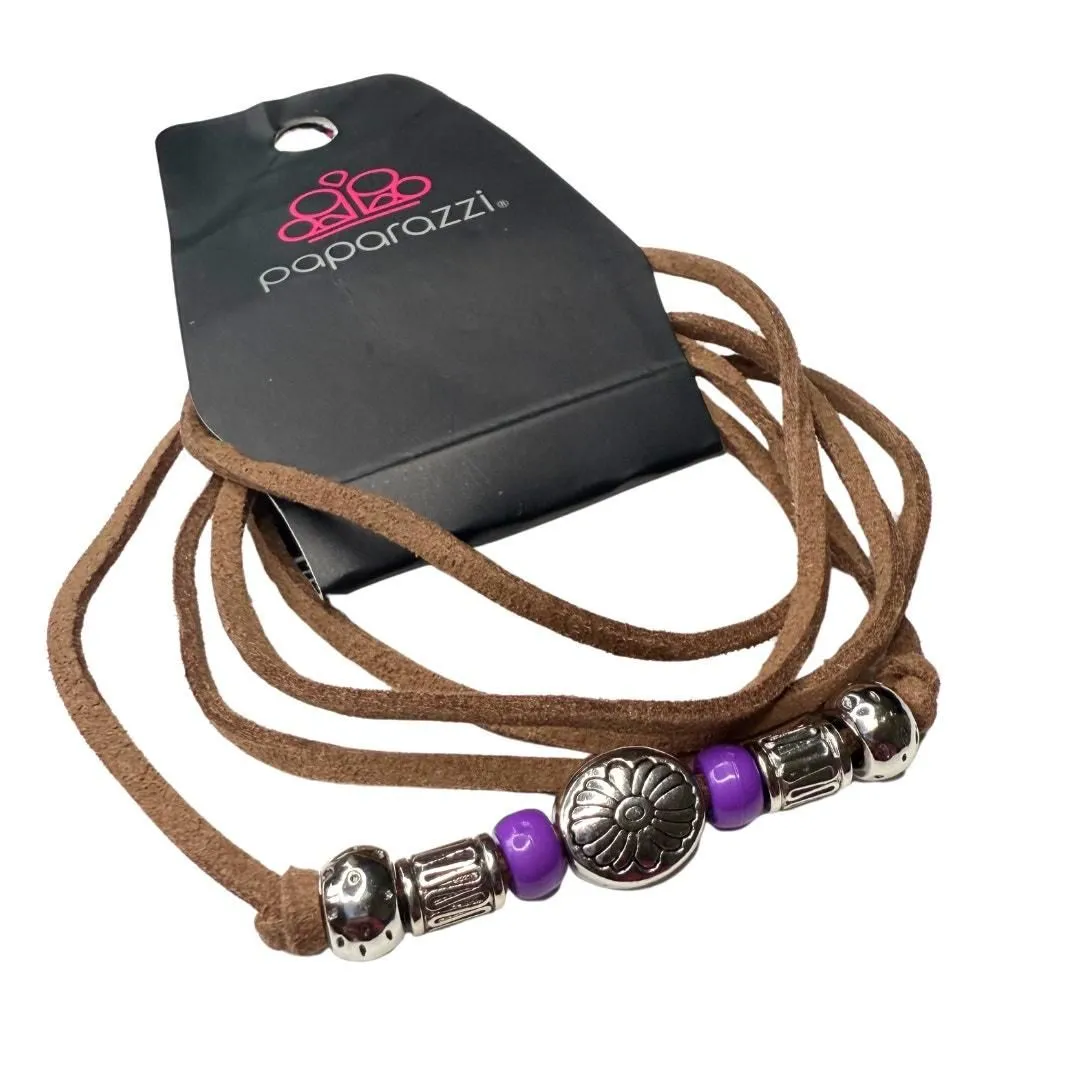 Product image for Paparazzi Clear A Path Urban Beaded Wrap Bracelet Brown Silver Purple New - Bracelet - new