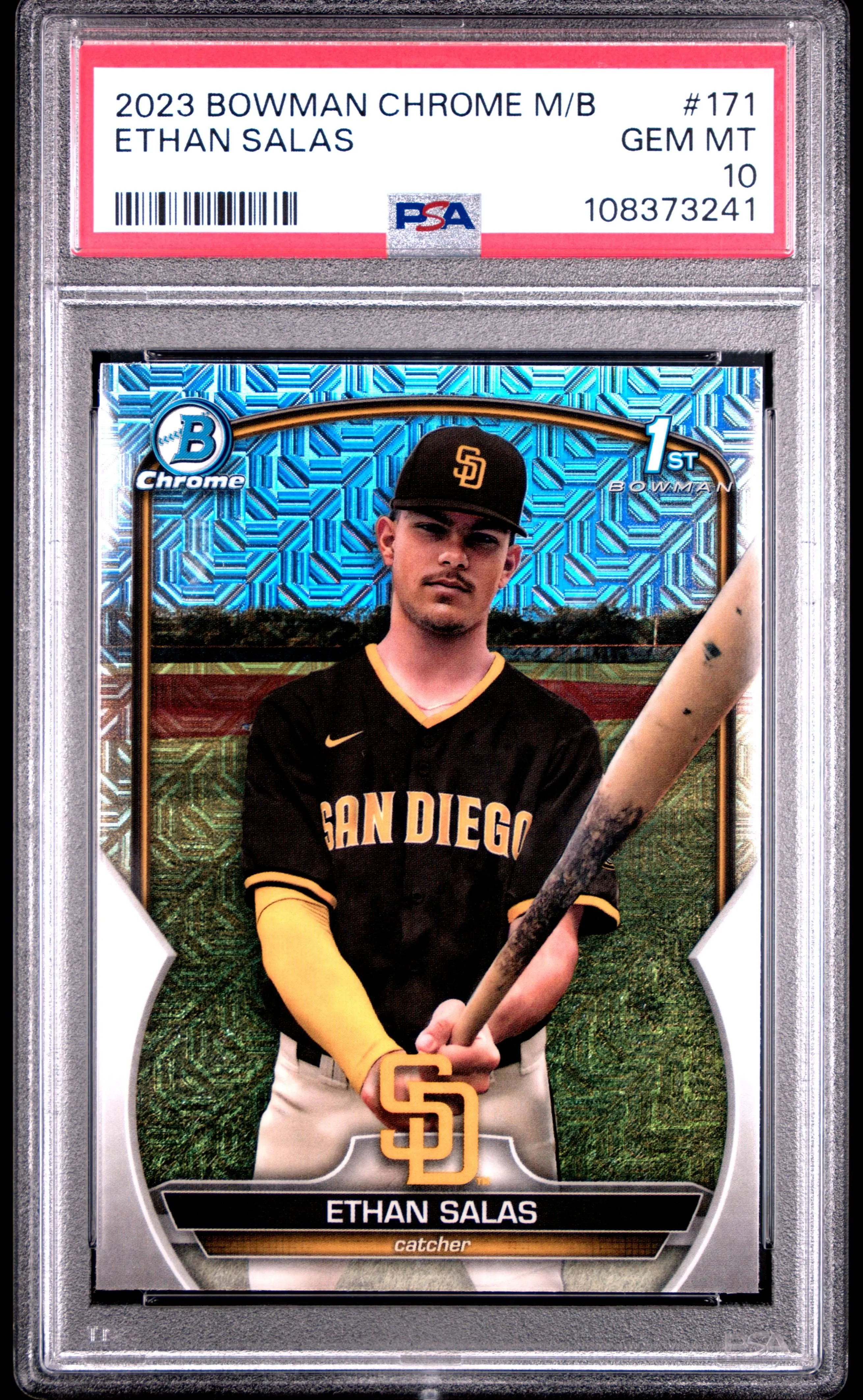 Product image for Ethan Salas 2023 Bowman Mega Box Chrome #171 PSA 10 - 2023 - Baseball - 171 - Major League (MLB) - Bowman - Ethan Salas - 2023 Bowman Mega Box Chrome - 1124 - San Diego Padres - 0