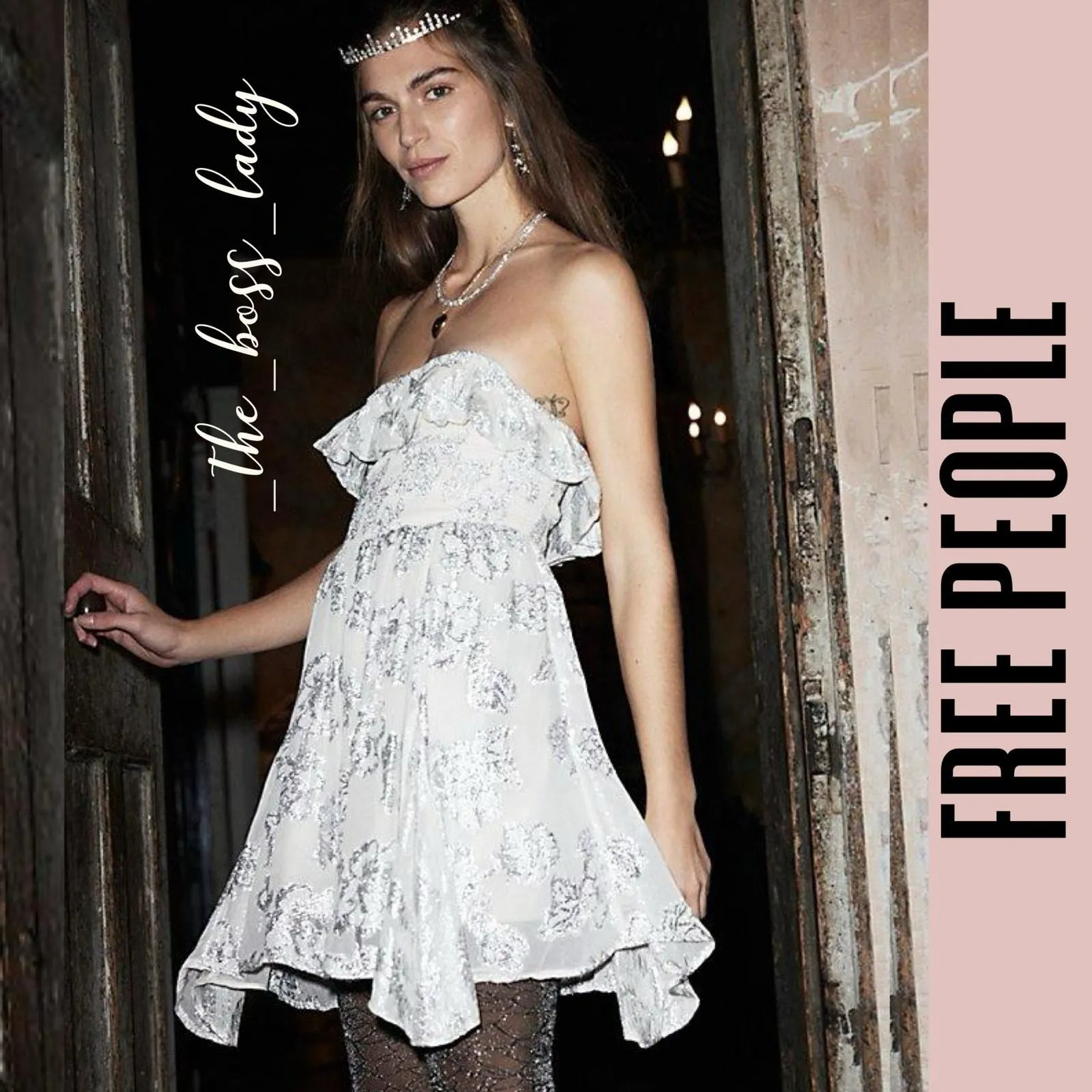 Product image for Free People dress strapless mini floral ruffled smocked metallic Small - Dresses - S - new-without-tags - Free People