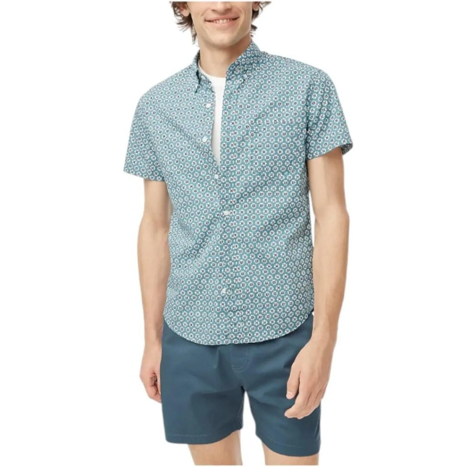 Product image for J. Crew Factory Short Sleeve Flex Button Down Shirt Blue Size Small NWT $80 MSRP - new-with-tags - J. Crew Factory