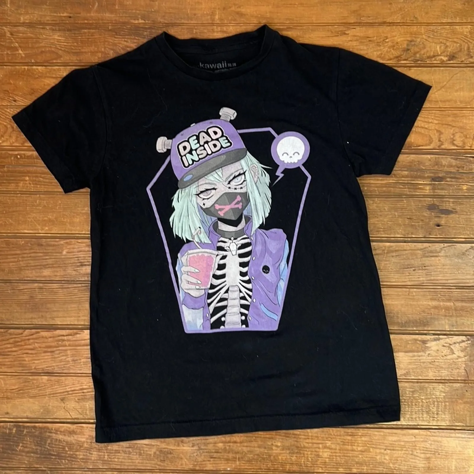 Product image for Kawaii Krypt Dead inside black shirt sleeve t shirt size small - pre-owned---good - kawaii