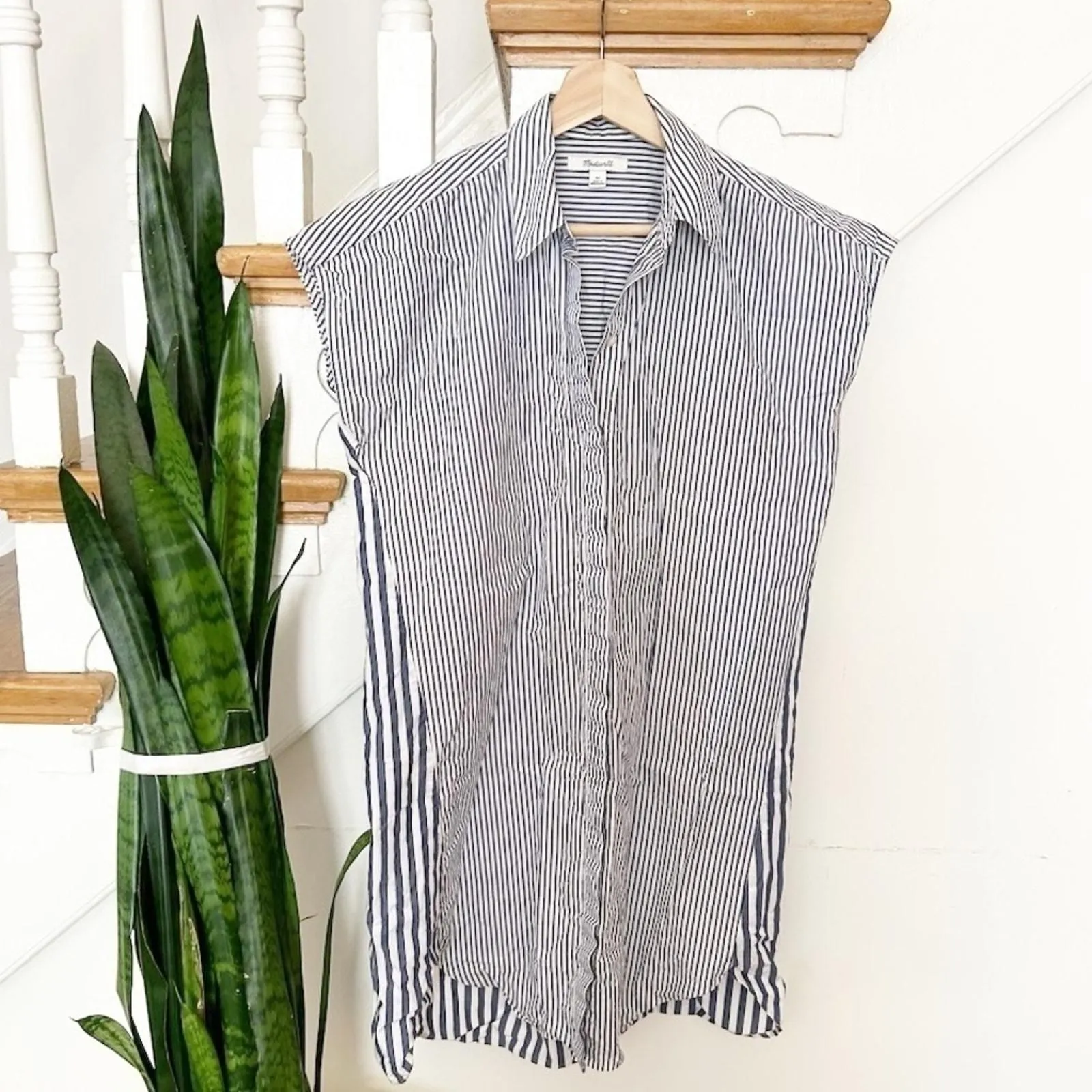 Product image for Madewell Mix Cotton Mini Shirtdress in Ocean Storm Blue/White Stripe Size XS - new-without-tags - Madewell