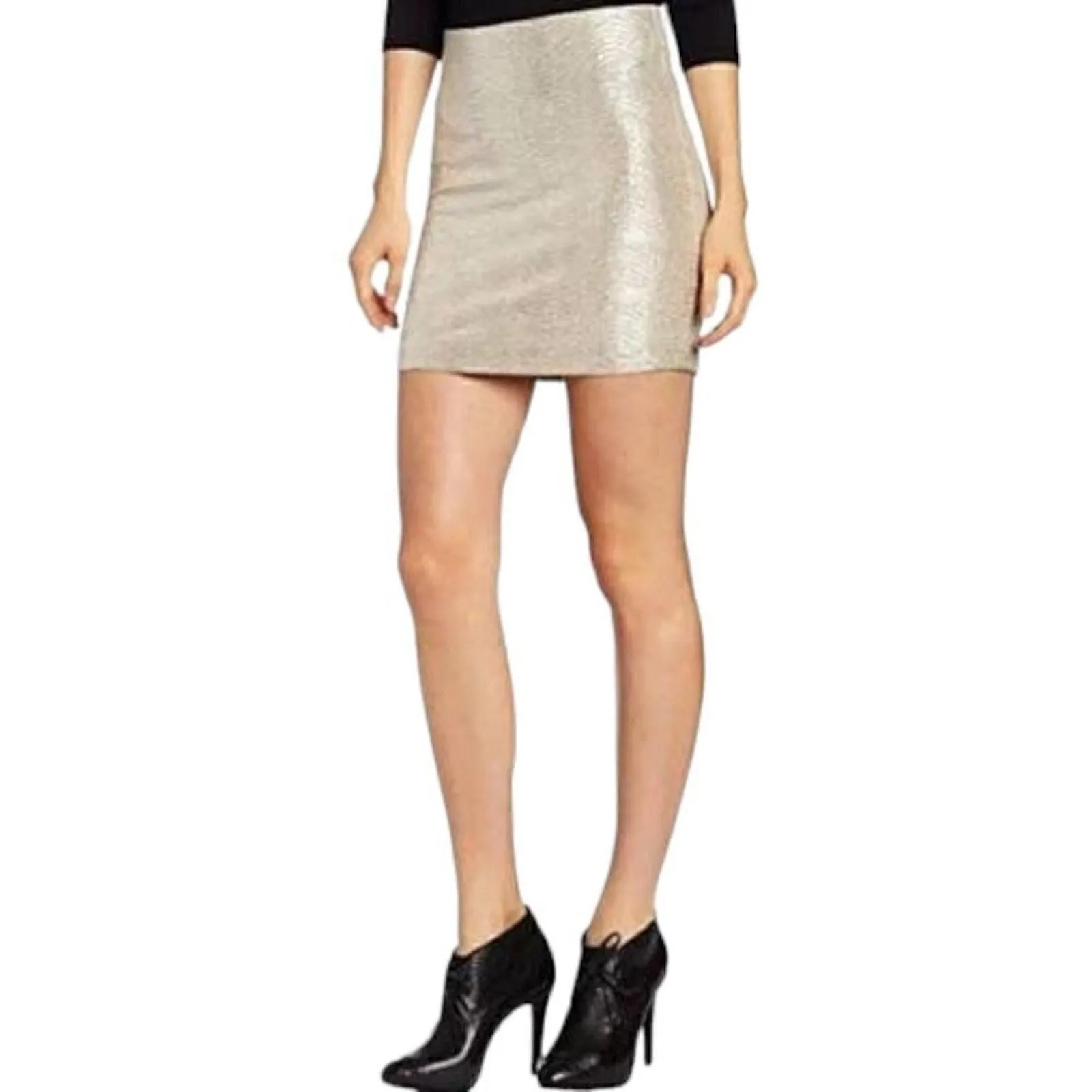 Product image for BCBGeneration Metallic Silver Textured Straight Pencil Mini Skirt Size M Medium - new-without-tags - BCBGeneration