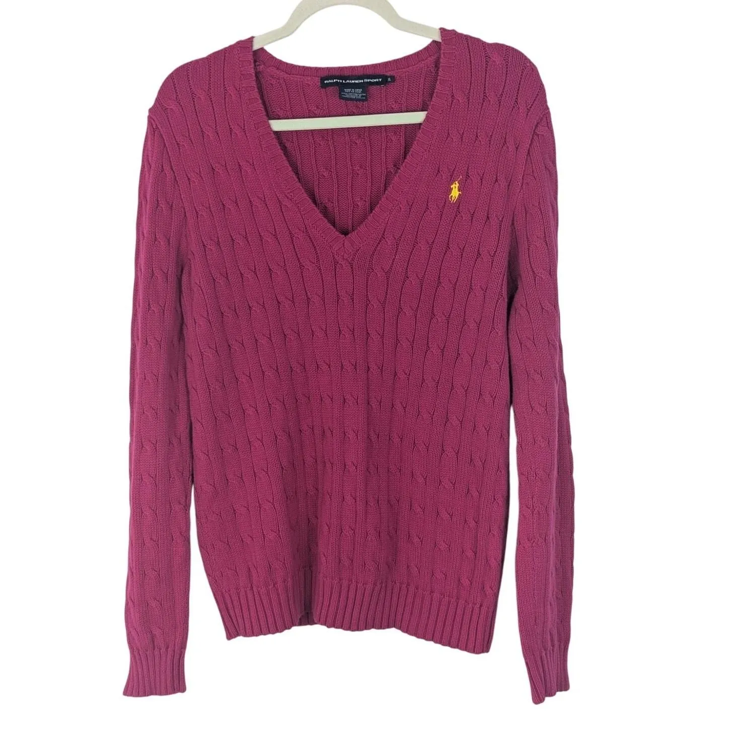 Product image for Ralph Lauren Sport Womens Cable Knit Sweater Size XL Tennis Old Money Preppy - Sweaters - XL - pre-owned---excellent - Ralph Lauren 