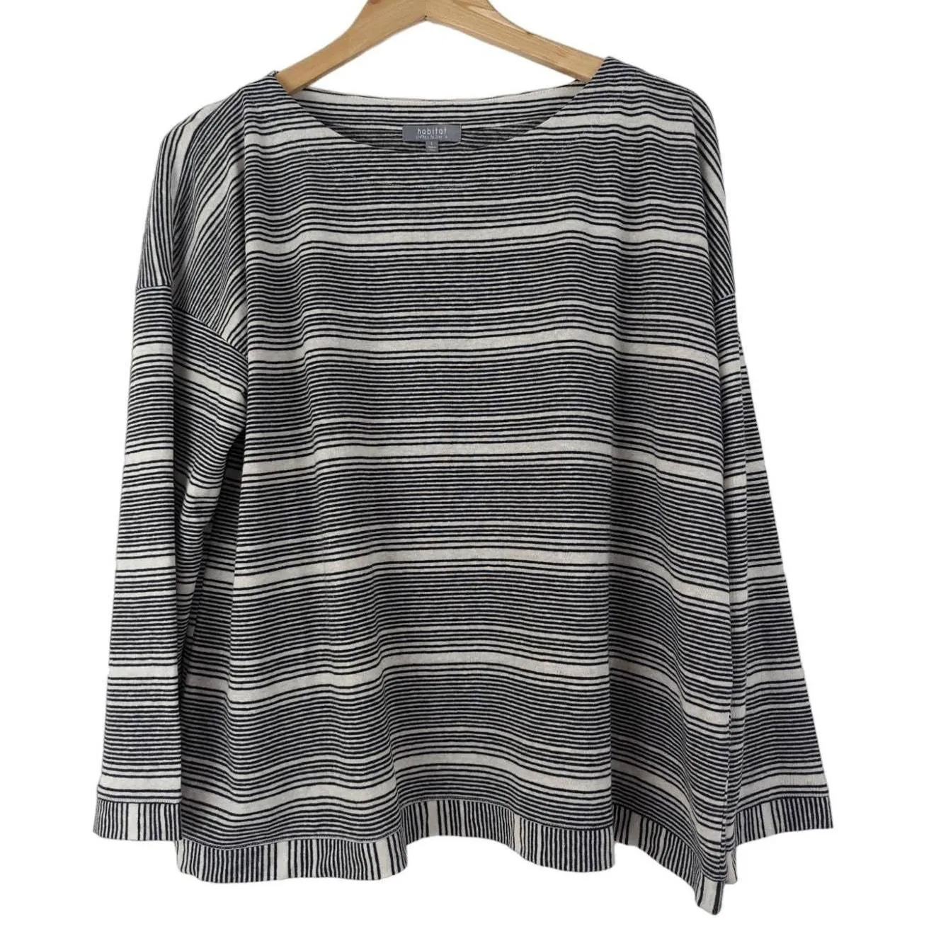 Product image for Habitat Womens Black & White Striped Linen Blend Boatneck Top Size L Artsy - pre-owned---excellent - Habitat