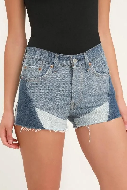Product image for Levi's 501 Womens Denim Mid Rise Color Block Cutoff Jean Shorts Size 28 Festival - pre-owned---excellent - Levi's