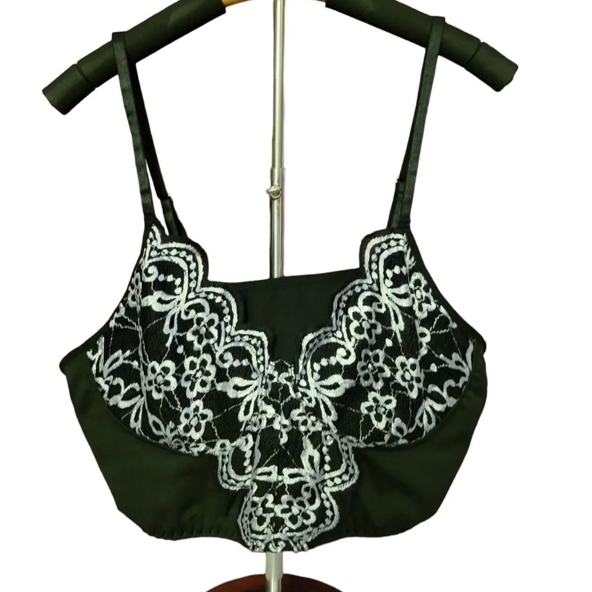 Product image for Black & Silver Embroidered Adjustable Strap Festival Coquette Bralette - XL - pre-owned---good - Unknown