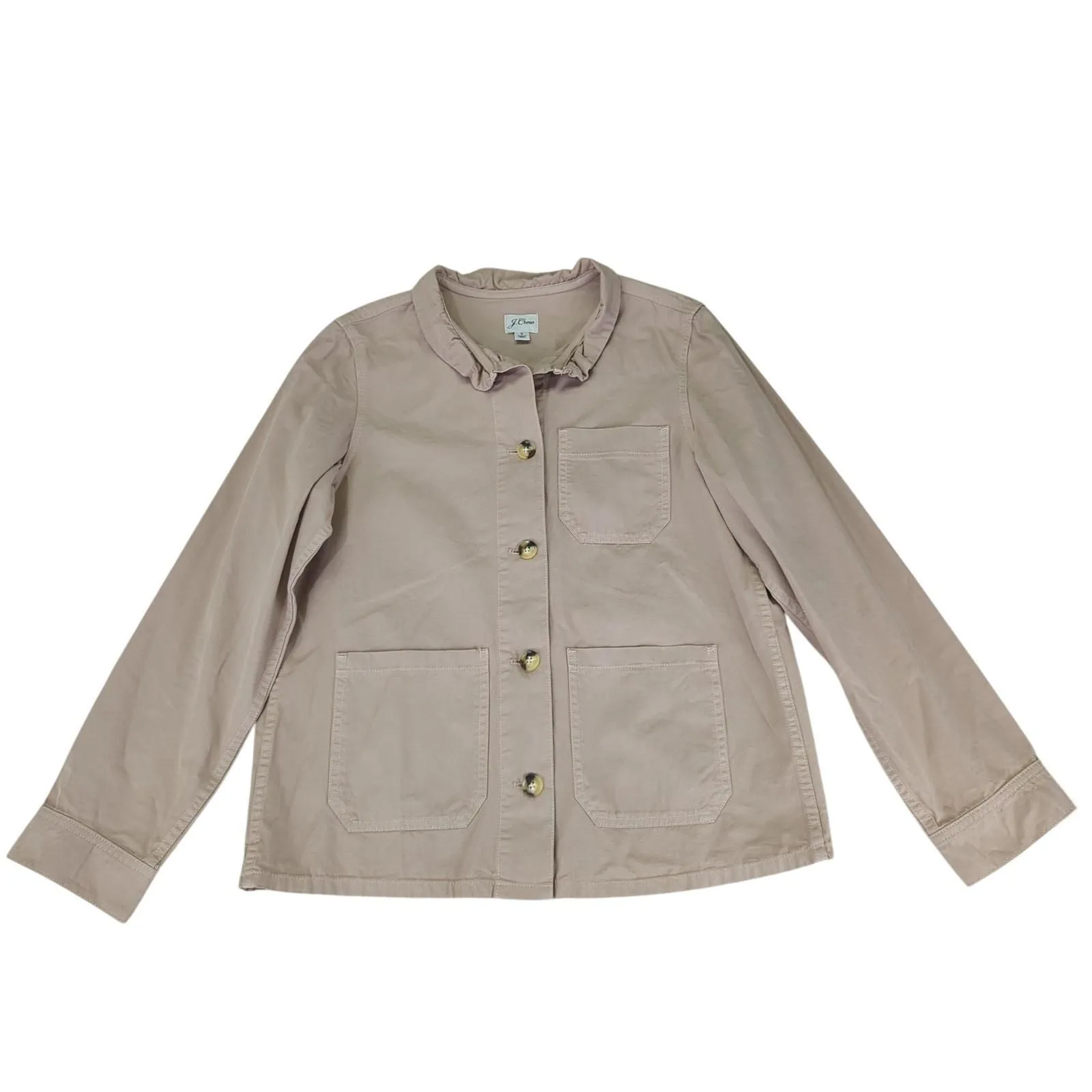 Product image for J.Crew Ruffled Chino Chore Jacket AW103 Button Front Utility Women's Size Small - pre-owned---excellent - J.Crew