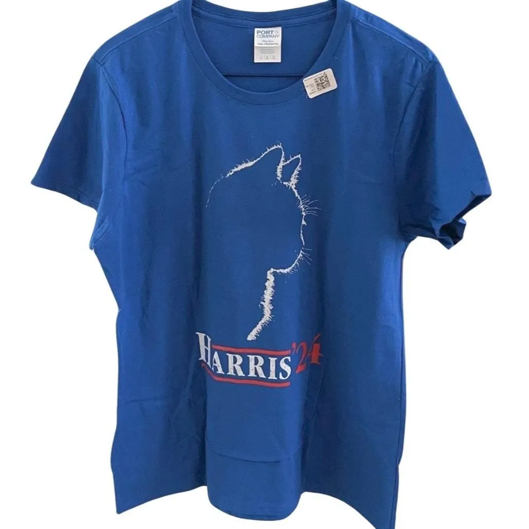 Product image for New Port & Co. Women's L Large Tee Shirt Cat Mom Harris' 24 Blue Short Sleeve - pre-owned---good - Port and Company