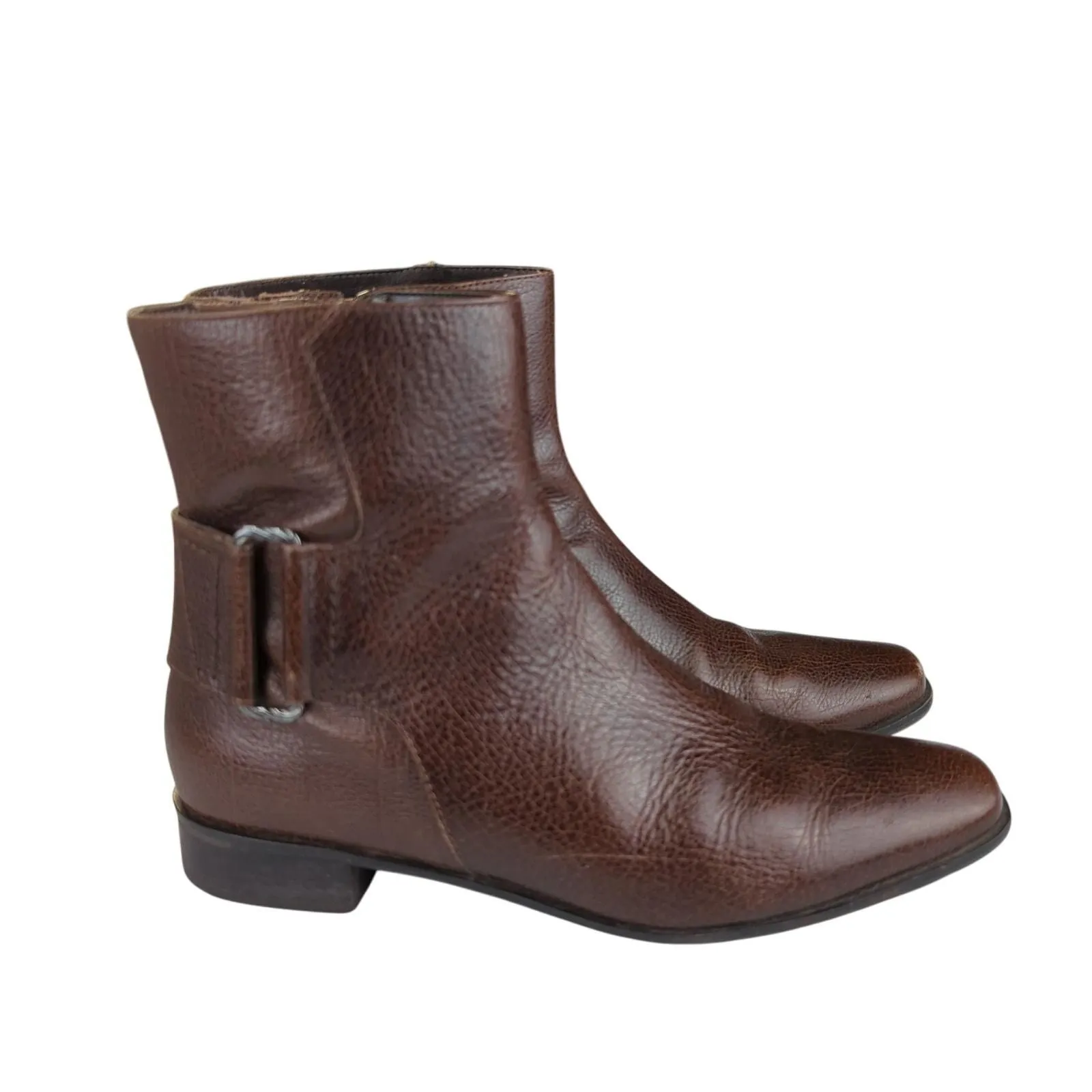 Product image for Talbots Brown Leather Ankle Boots Bootie Croc Leather Square Toe Women's 6.5 B - used - Talbots