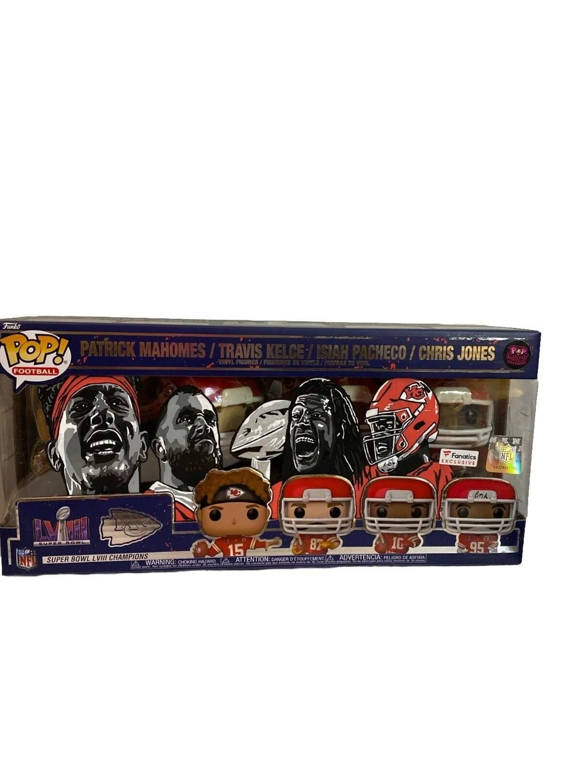 Product image for Funko Pop Chiefs Super Bowl 4 Pack PopQueen Customs Travis Kelce Patrick Mahomes