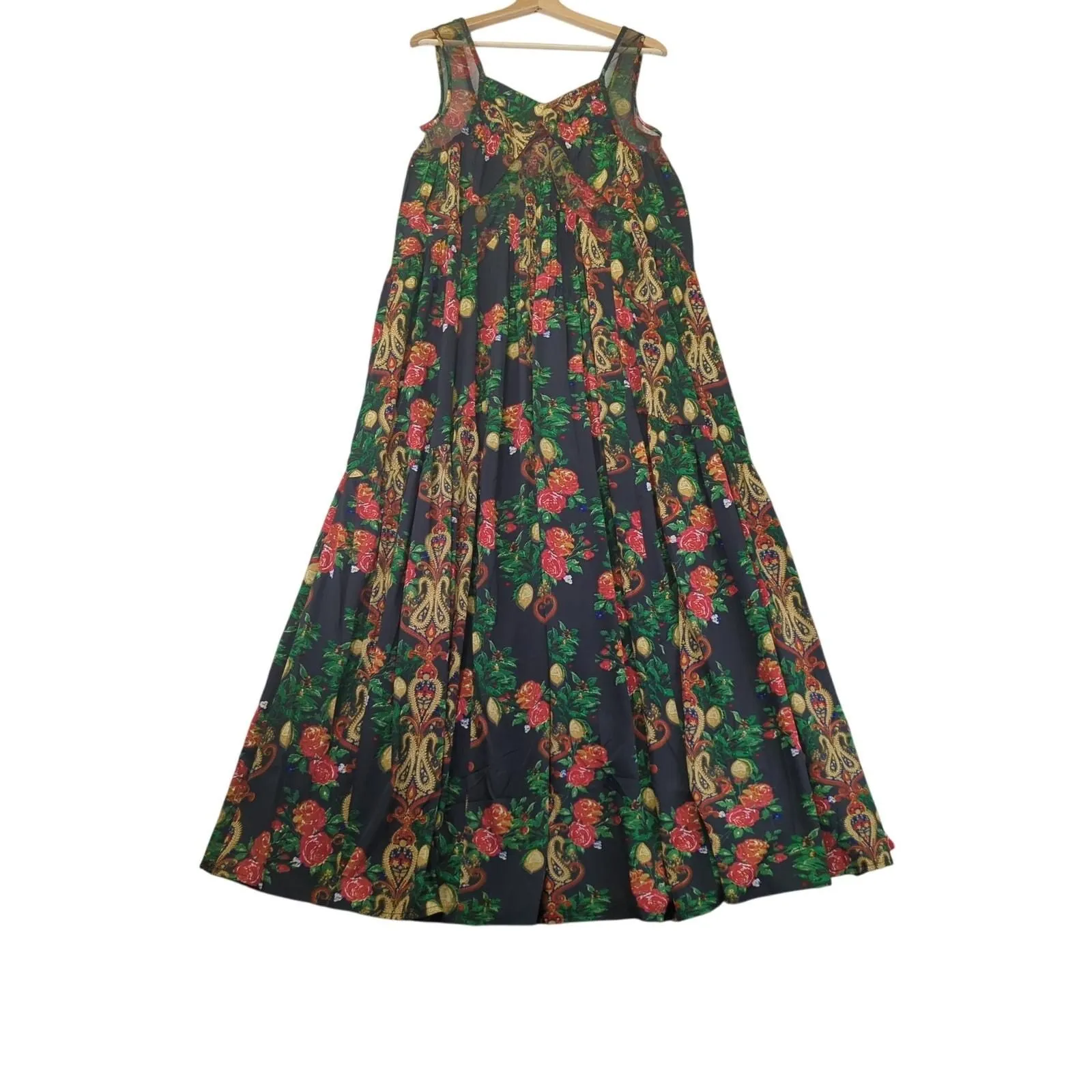 Product image for Raga Tiered Maxi Dress Women's Small Floral Paisley Pleated Flowy Sleeveless