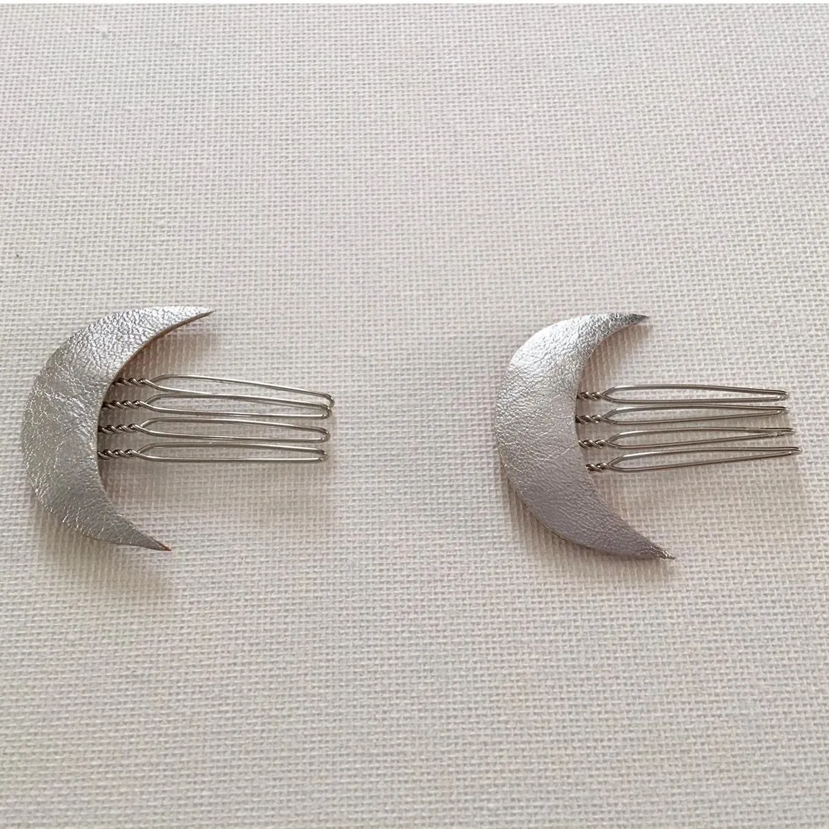 Product image for Metallic Silver Leather Crescent Moon Mini Hair Combs