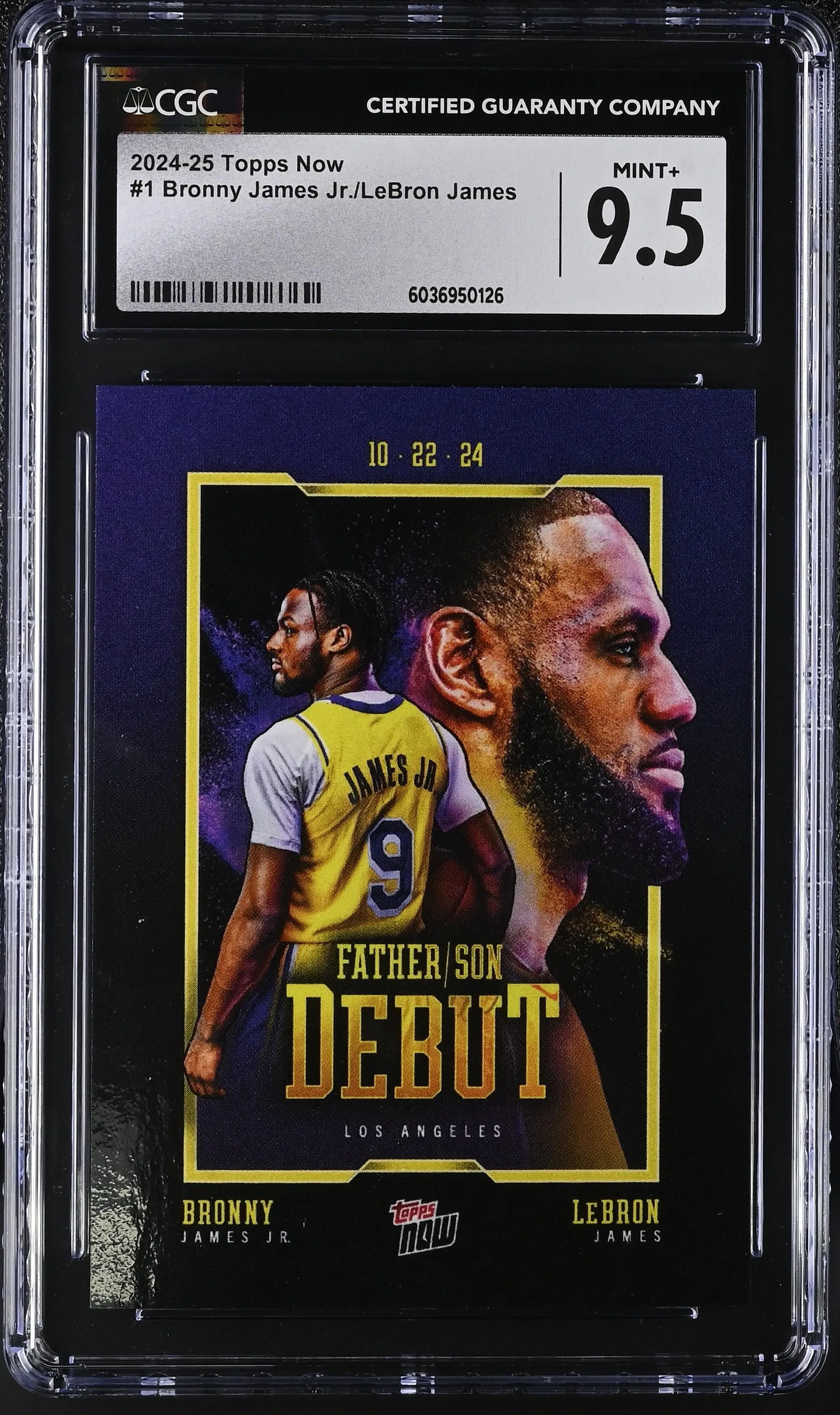 Product image for 2024-25 Topps Now Bronny James Jr./LeBron James #1 CGC 9.5 - Yes - 6036950126 - 2024 - 9.5 - Basketball - Certified Guaranty Company (CGC) - 1 - Topps - Bronny James Jr./LeBron James - 2024-25 Topps Now