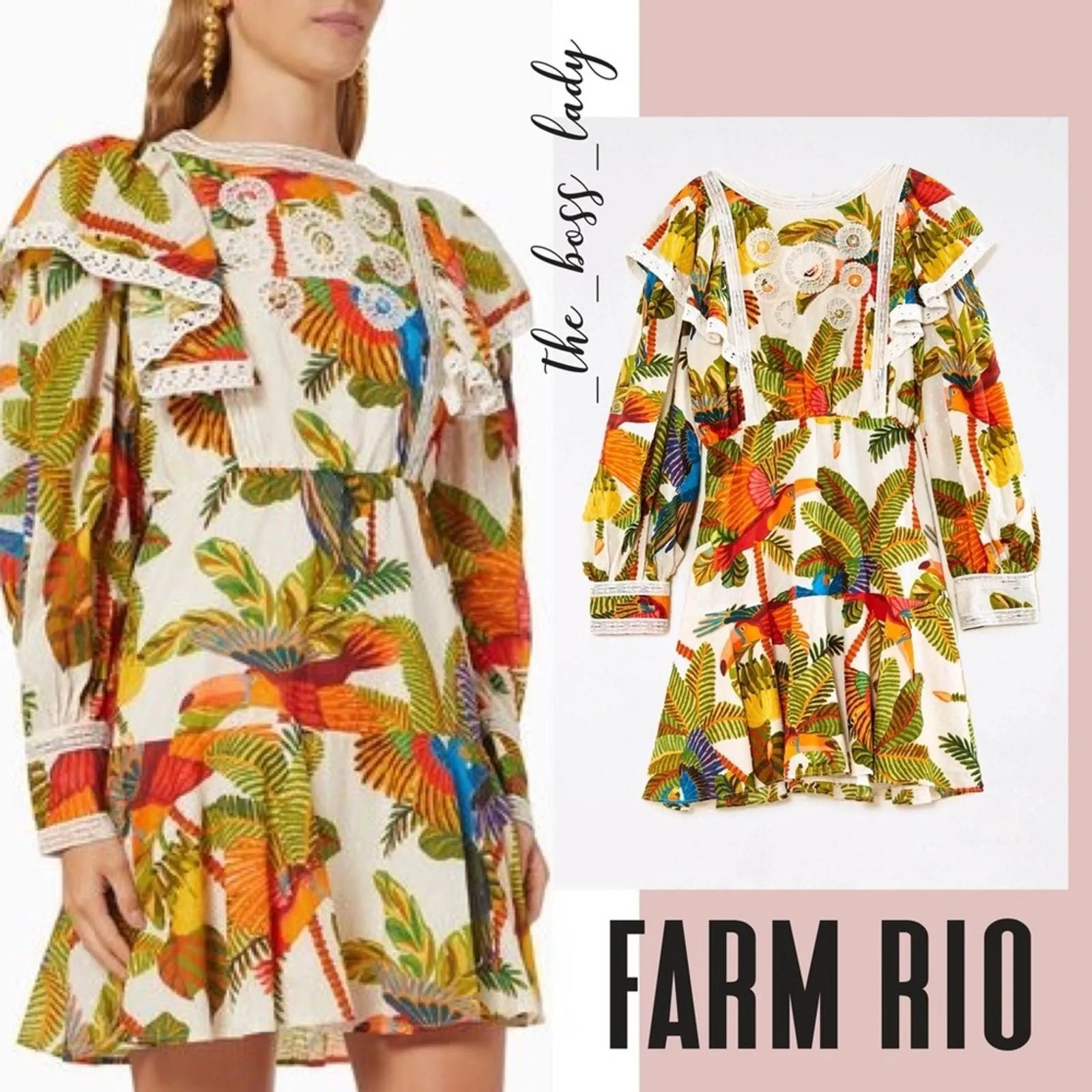 Product image for NWT FARM RIO dress Cotton tropical floral birds size XS - new-with-tags - FARM Rio