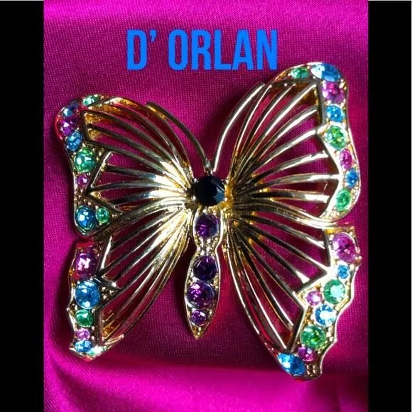 Product image for Vintage 198O’s D’Orlan Gold & Crystal Butterfly Brooch