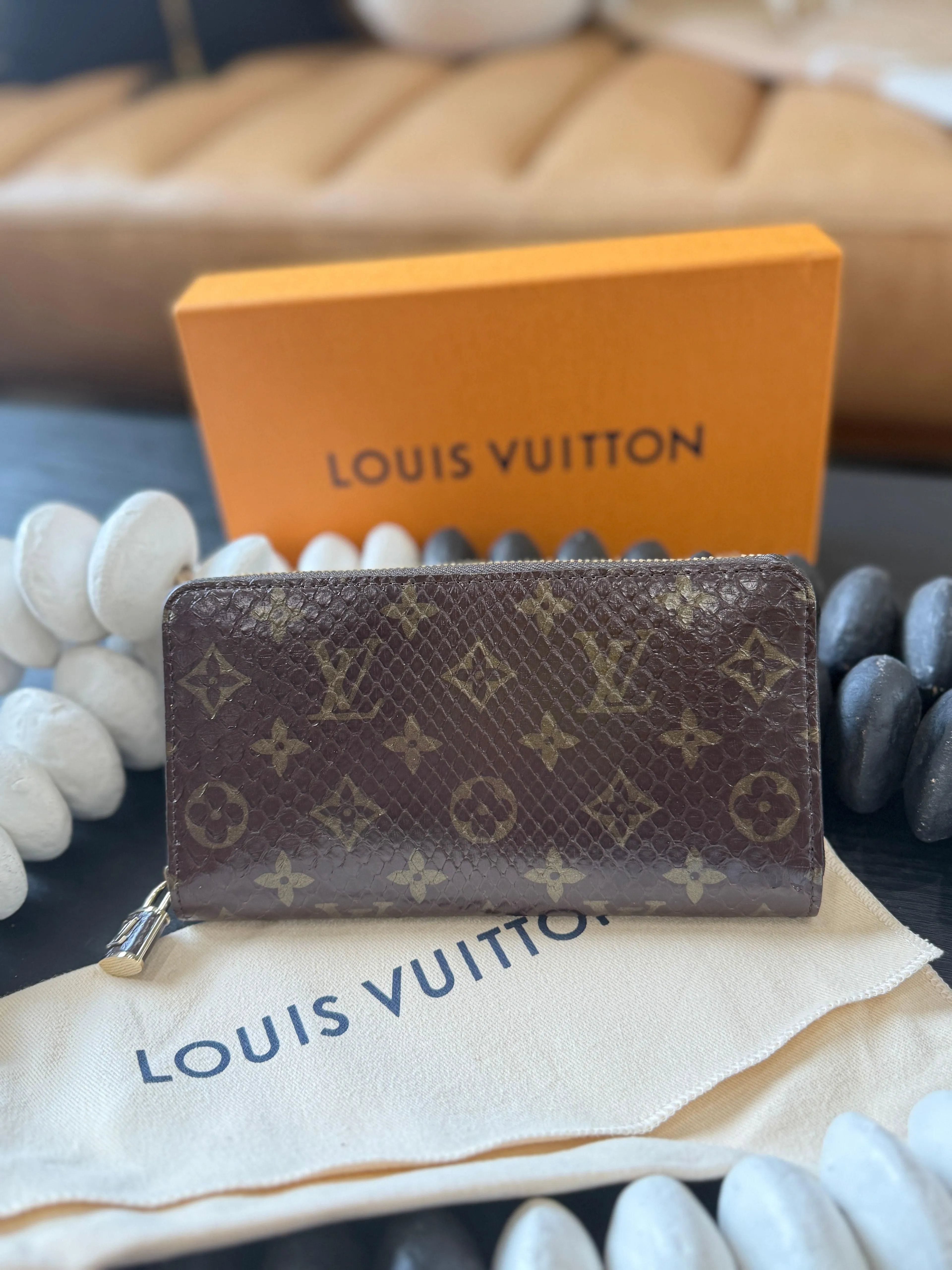 Product image for Louis Vuitton Snakeskin Monogram Padlock Zippy Wallet - New