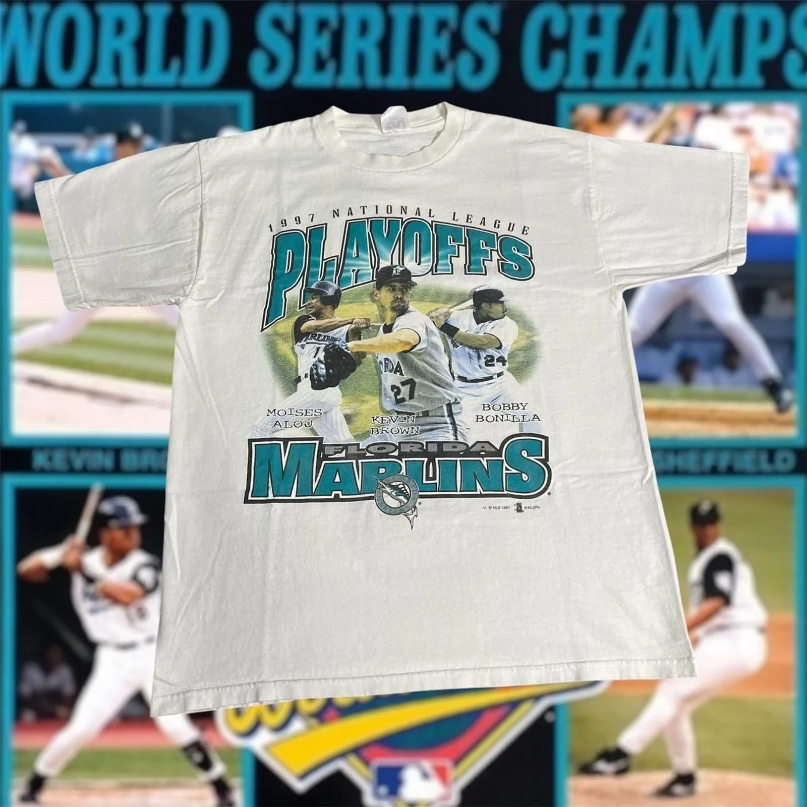 Product image for Vintage 1997 MLB Florida Marlins World Series Baseball Tee - MLB